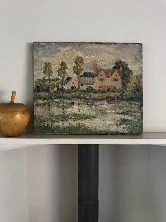 Vintage Impasto Rural Scene Oil on Canvas