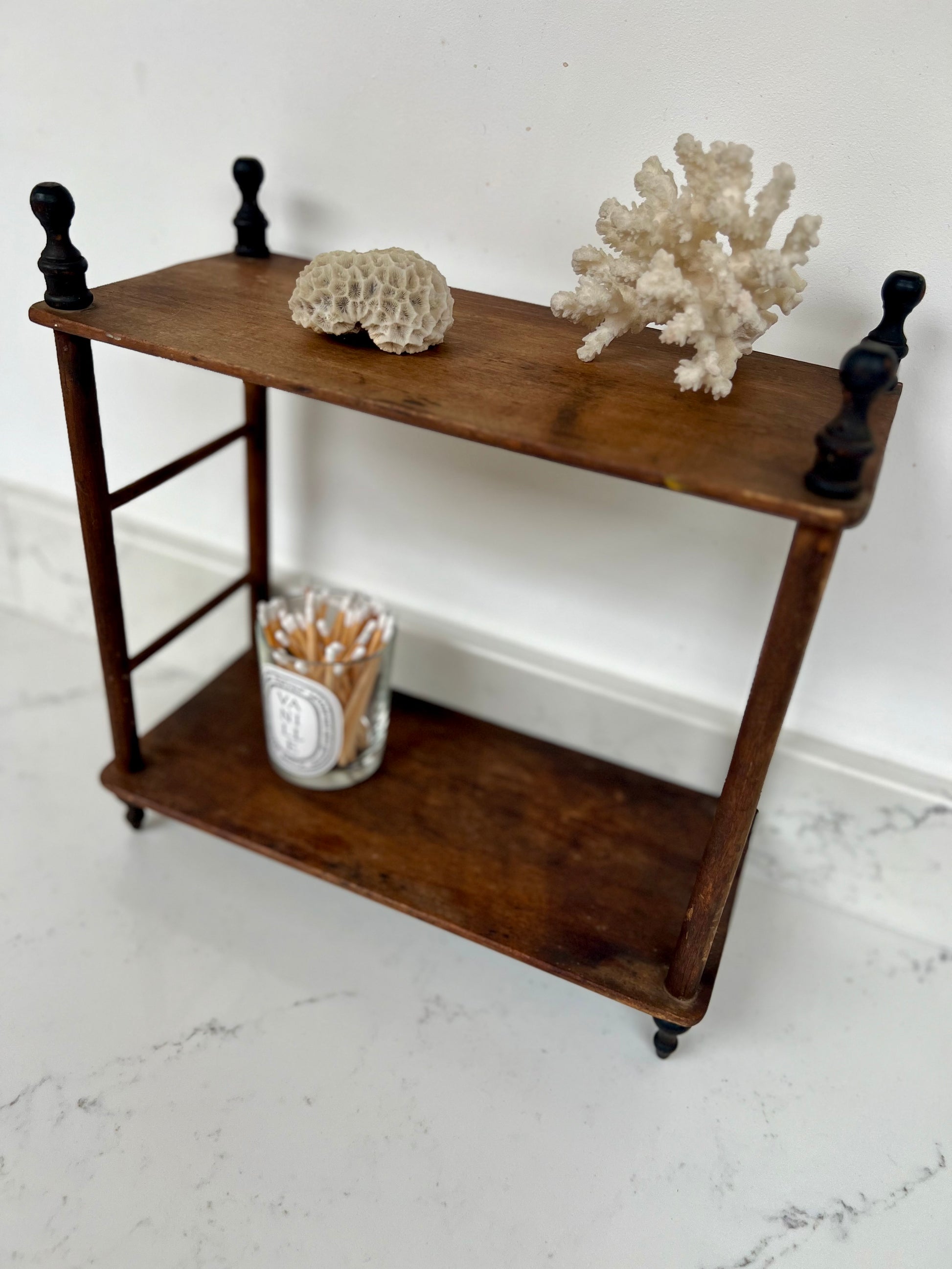 Antique Small Hanging Shelves With Ebonised Finials