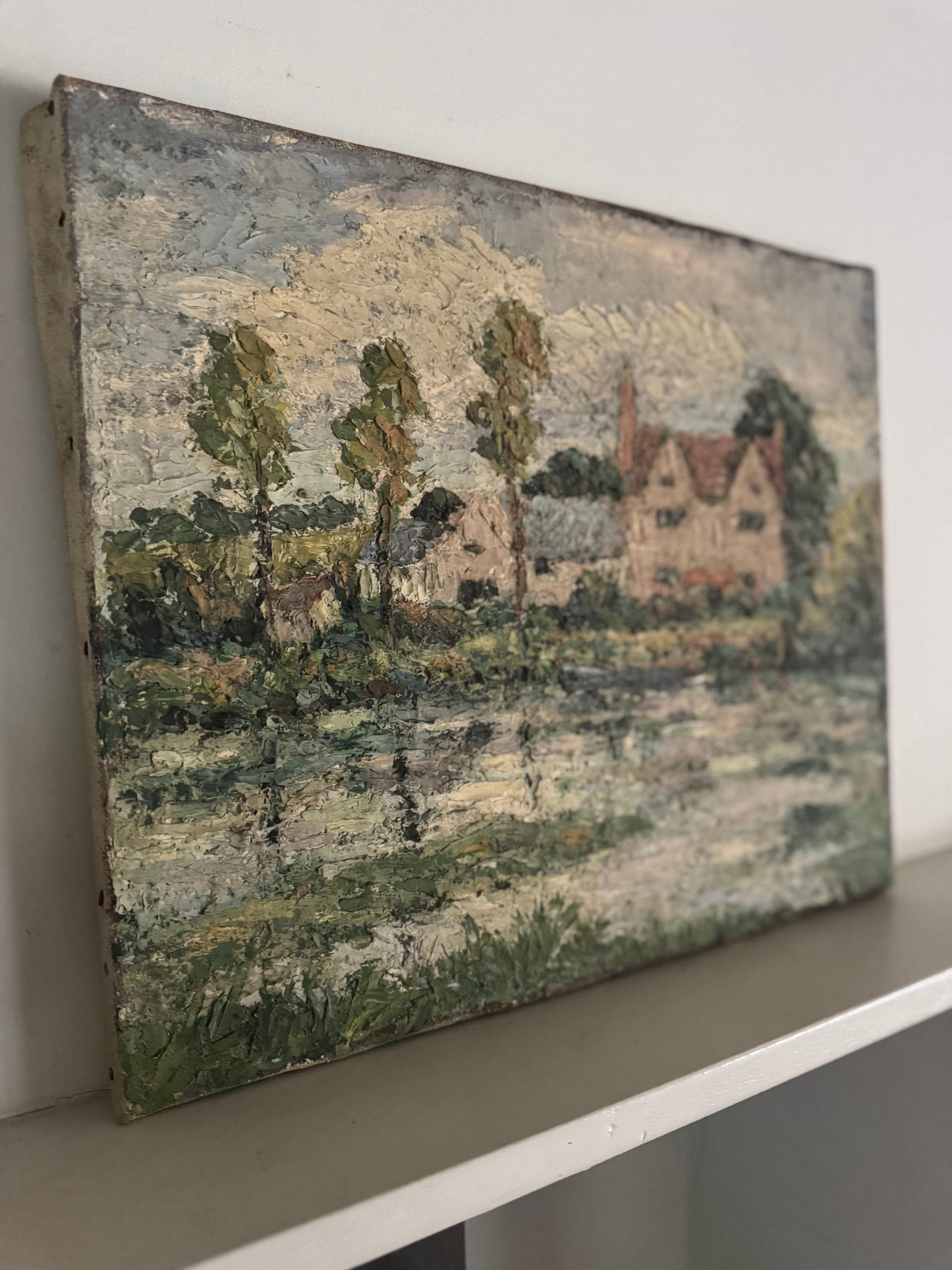 Vintage Impasto Rural Scene Oil on Canvas