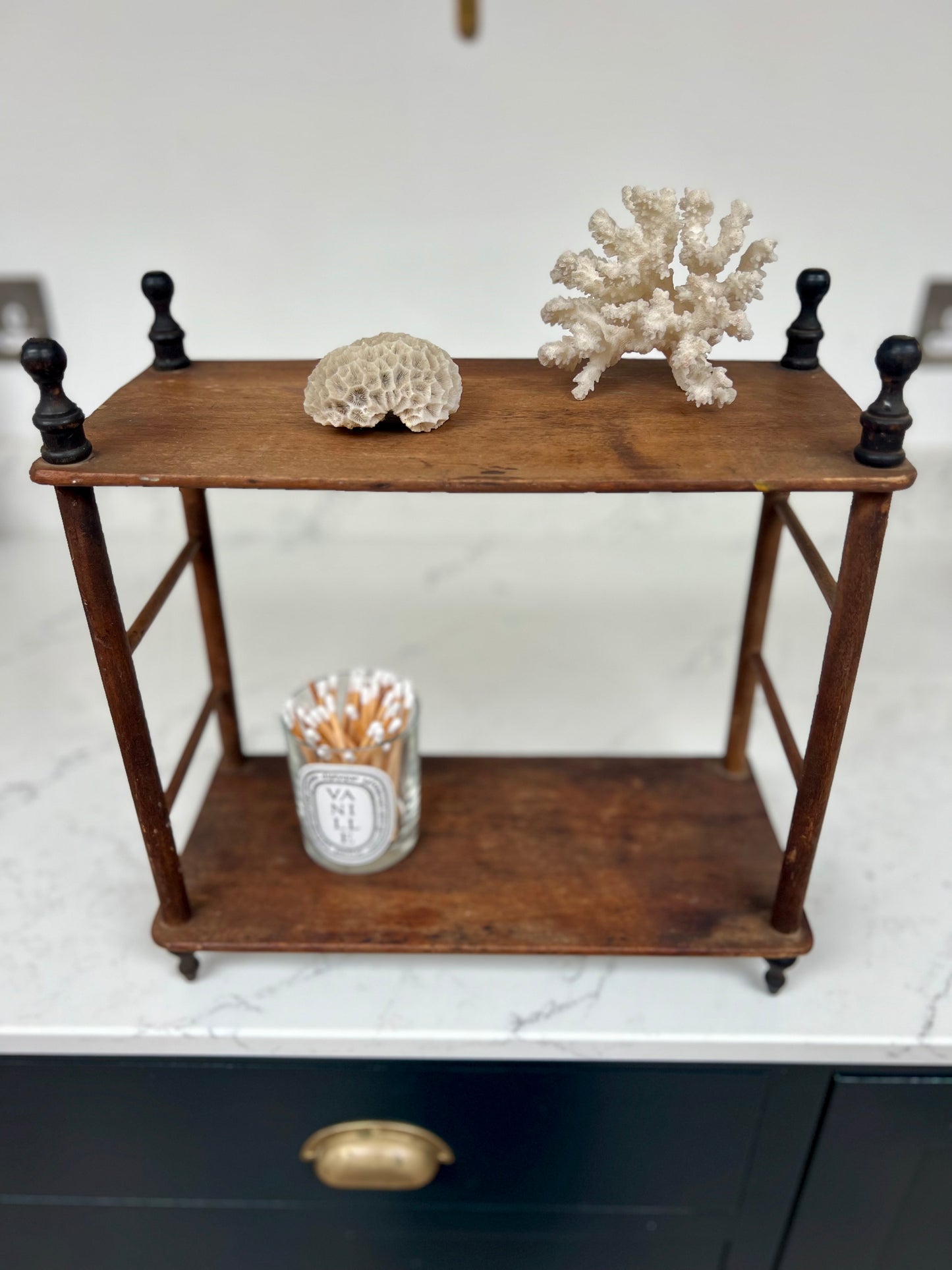 Antique Small Hanging Shelves With Ebonised Finials