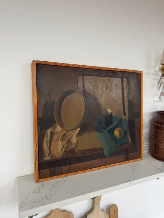 Vintage Mid Century Still Life Oil On Canvas Framed