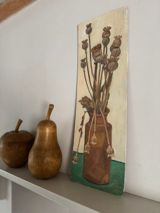 Vintage Poppy Seed Heads Still Life On Board