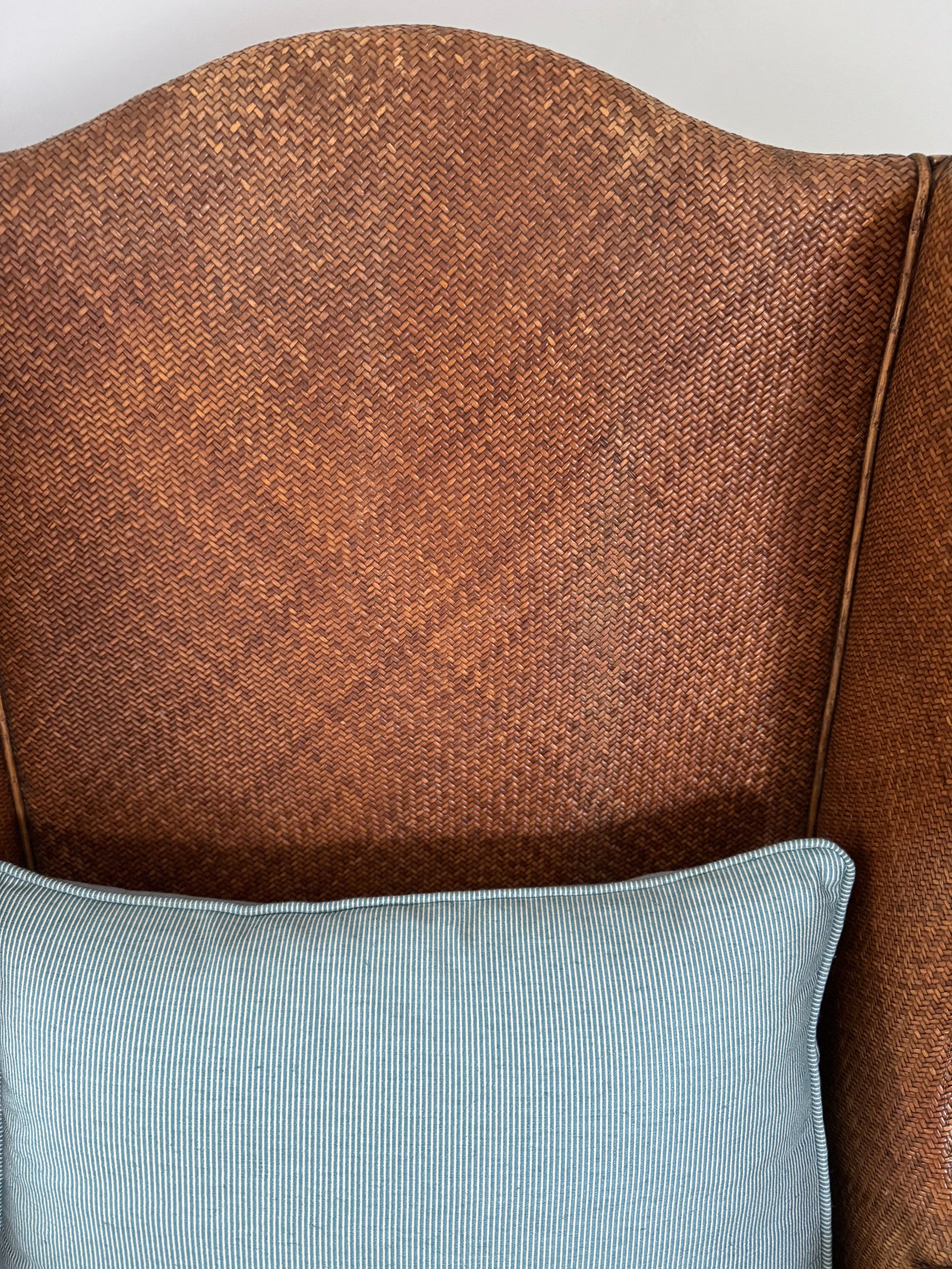 Pair Of Vintage Rattan & Faux Bamboo Wing Back Chairs
