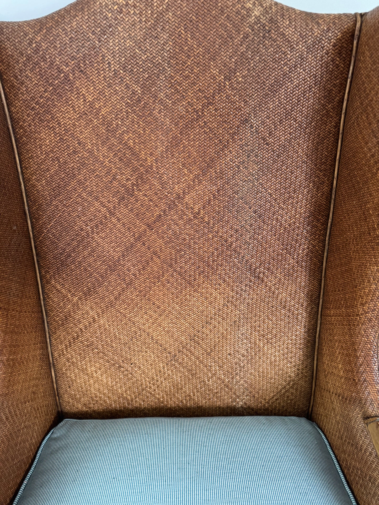 Pair Of Vintage Rattan & Faux Bamboo Wing Back Chairs