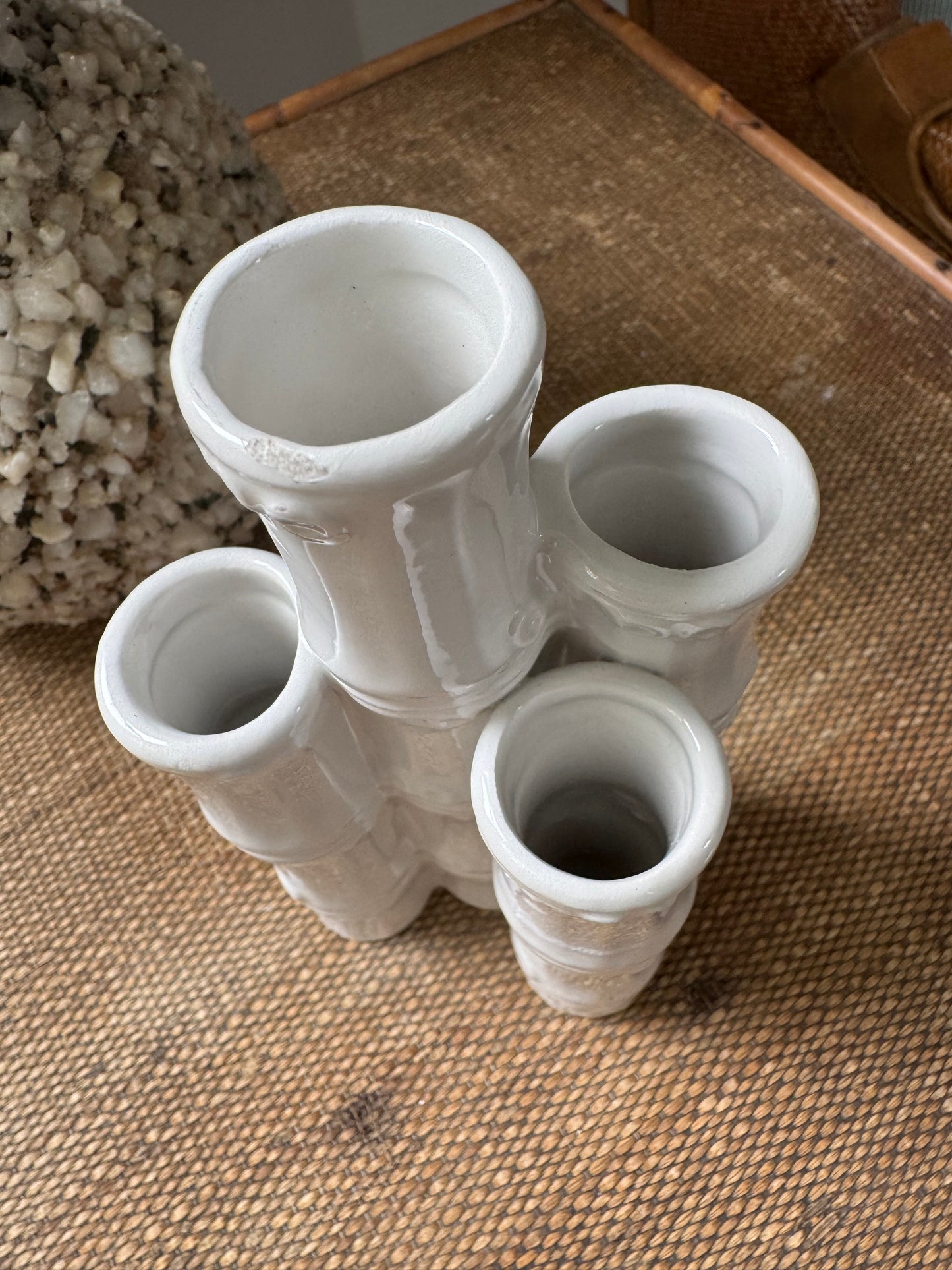 Vintage Ceramic Faux Bamboo 4 Stem Vase