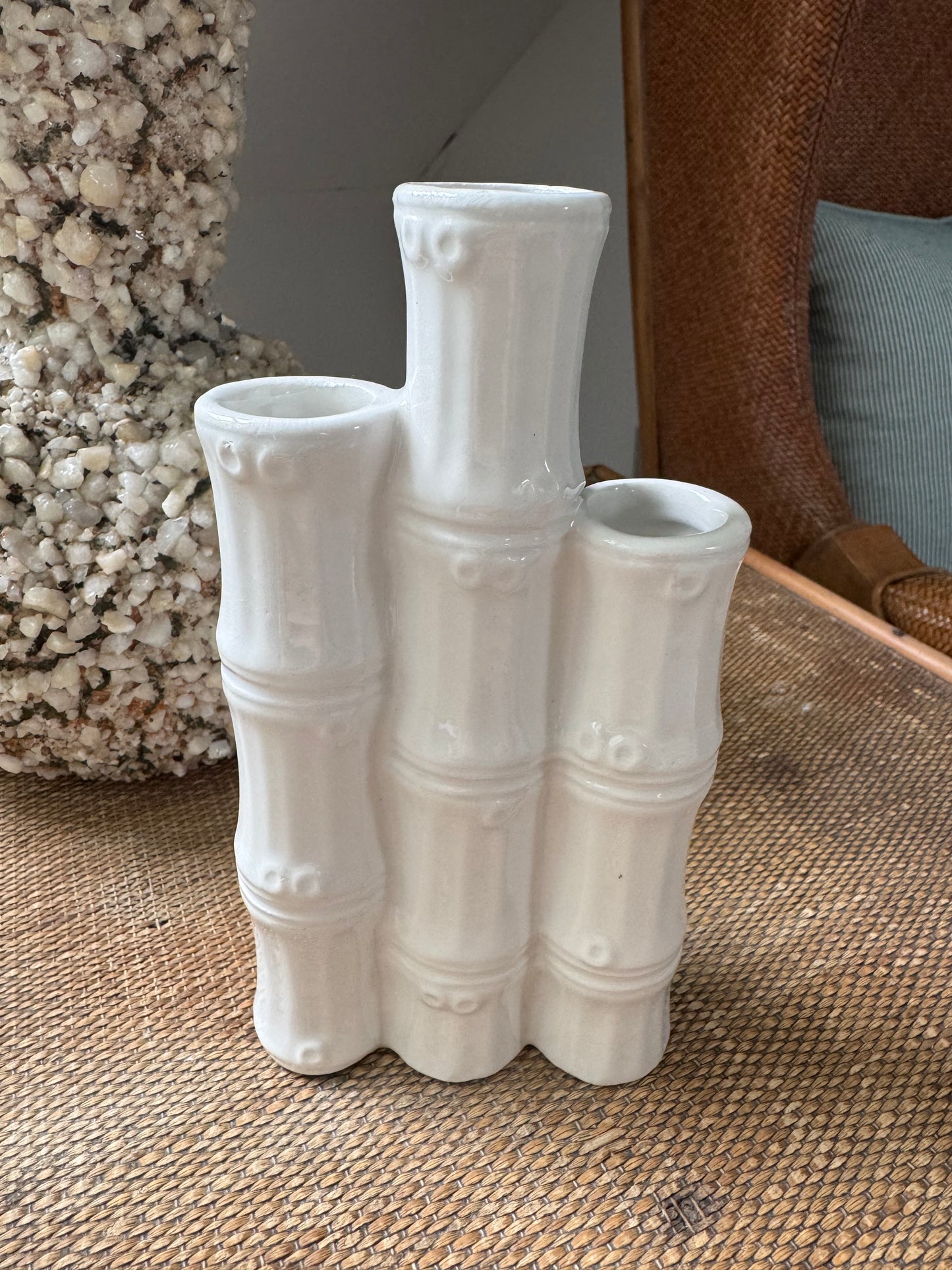 Vintage Ceramic Faux Bamboo 4 Stem Vase