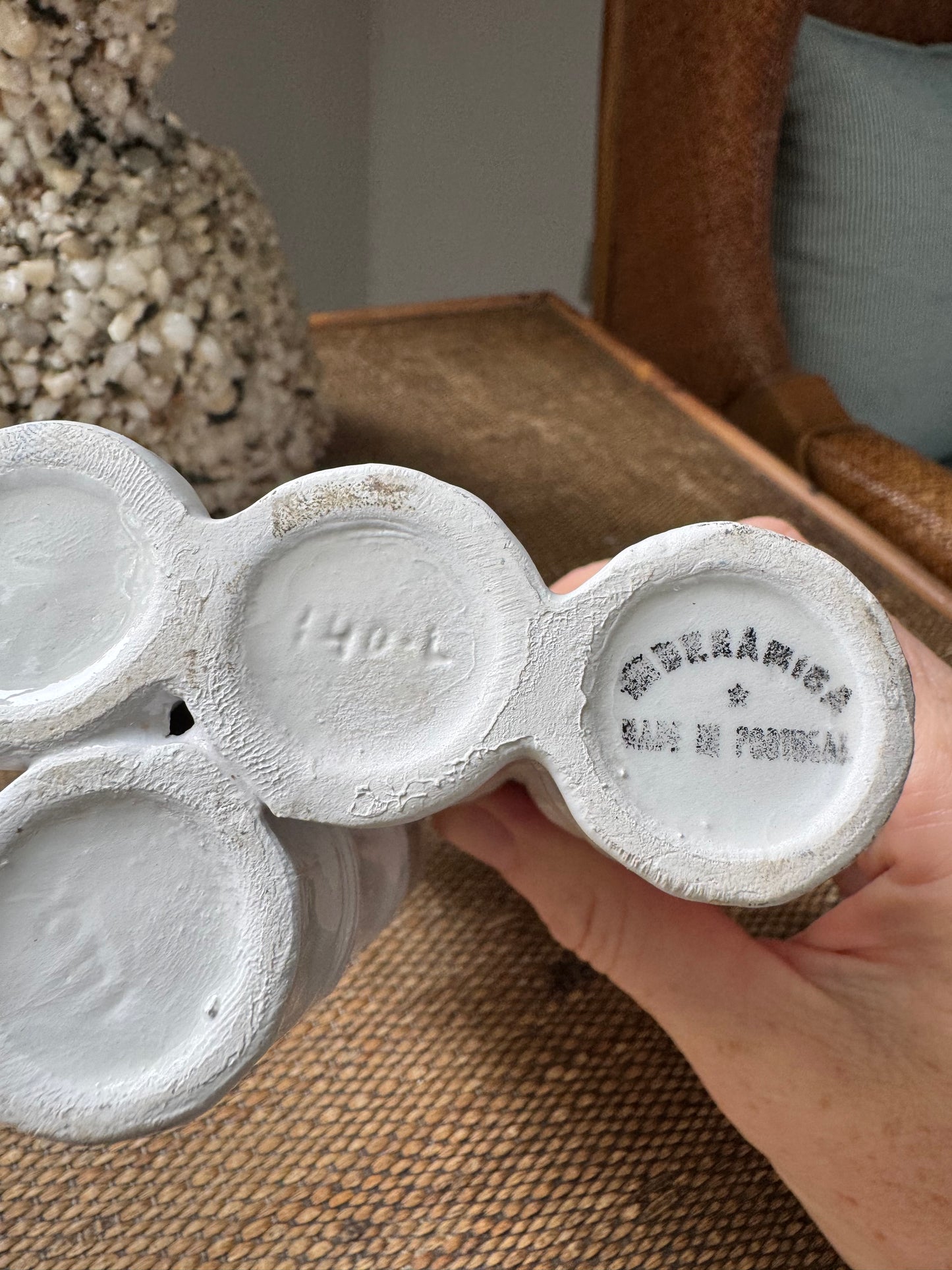 Vintage Ceramic Faux Bamboo 4 Stem Vase