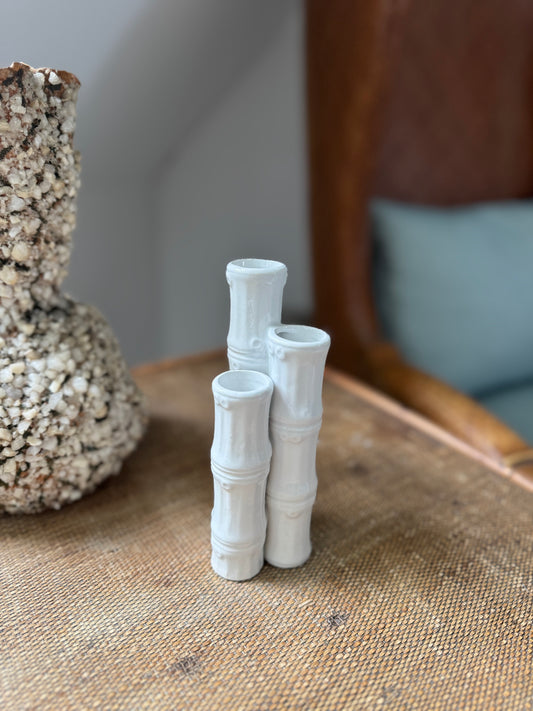 Vintage Ceramic Faux Bamboo 3 Stem Vase