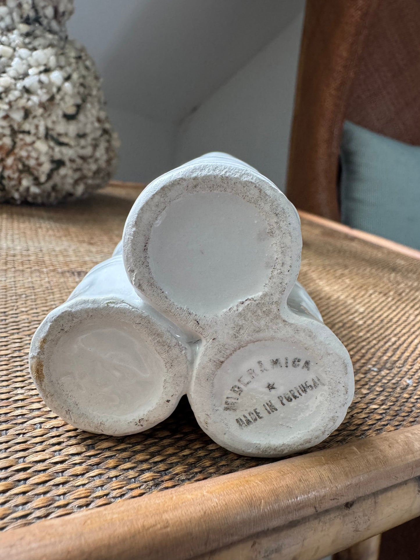 Vintage Ceramic Faux Bamboo 3 Stem Vase