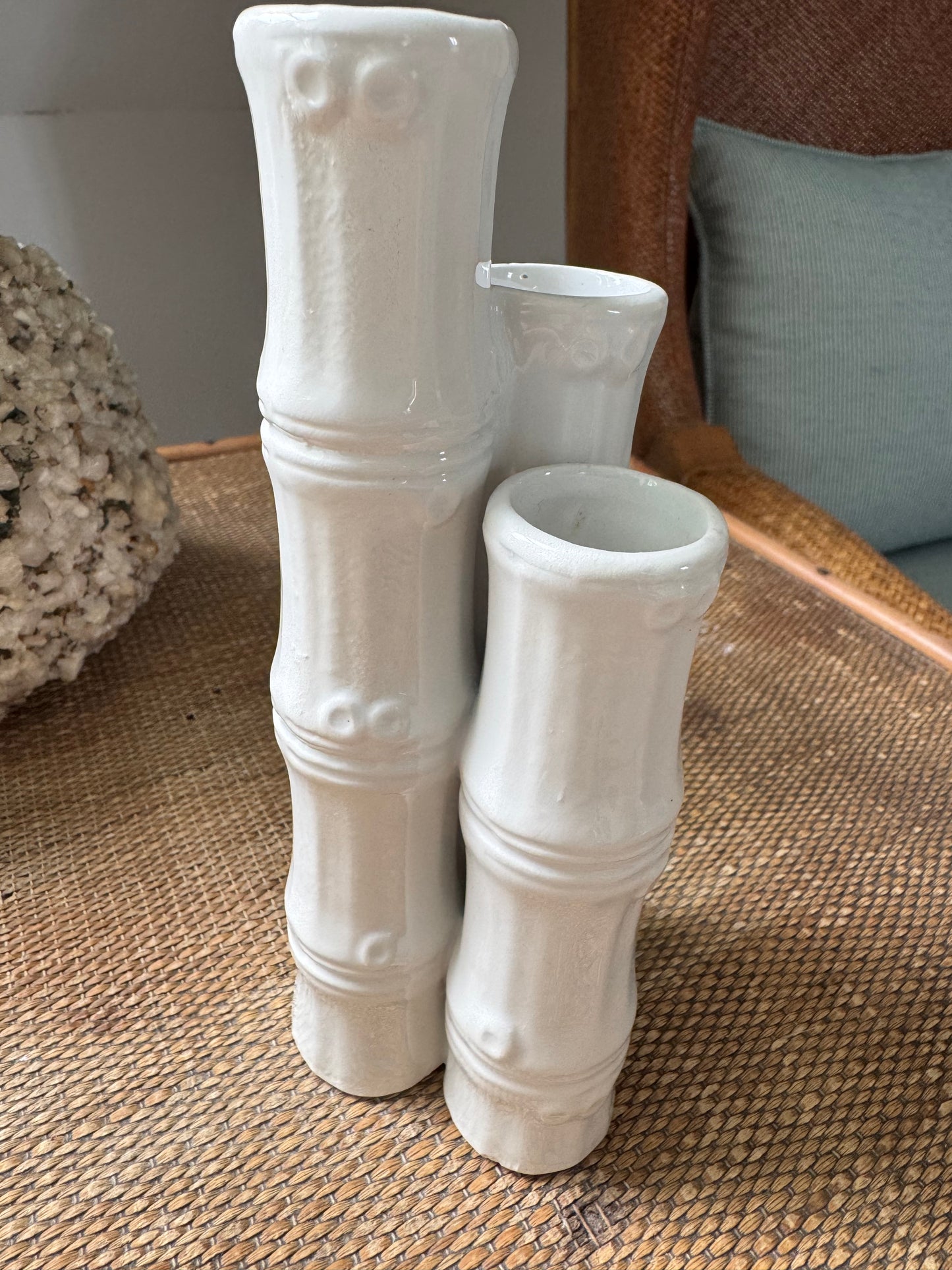 Vintage Ceramic Faux Bamboo 3 Stem Vase