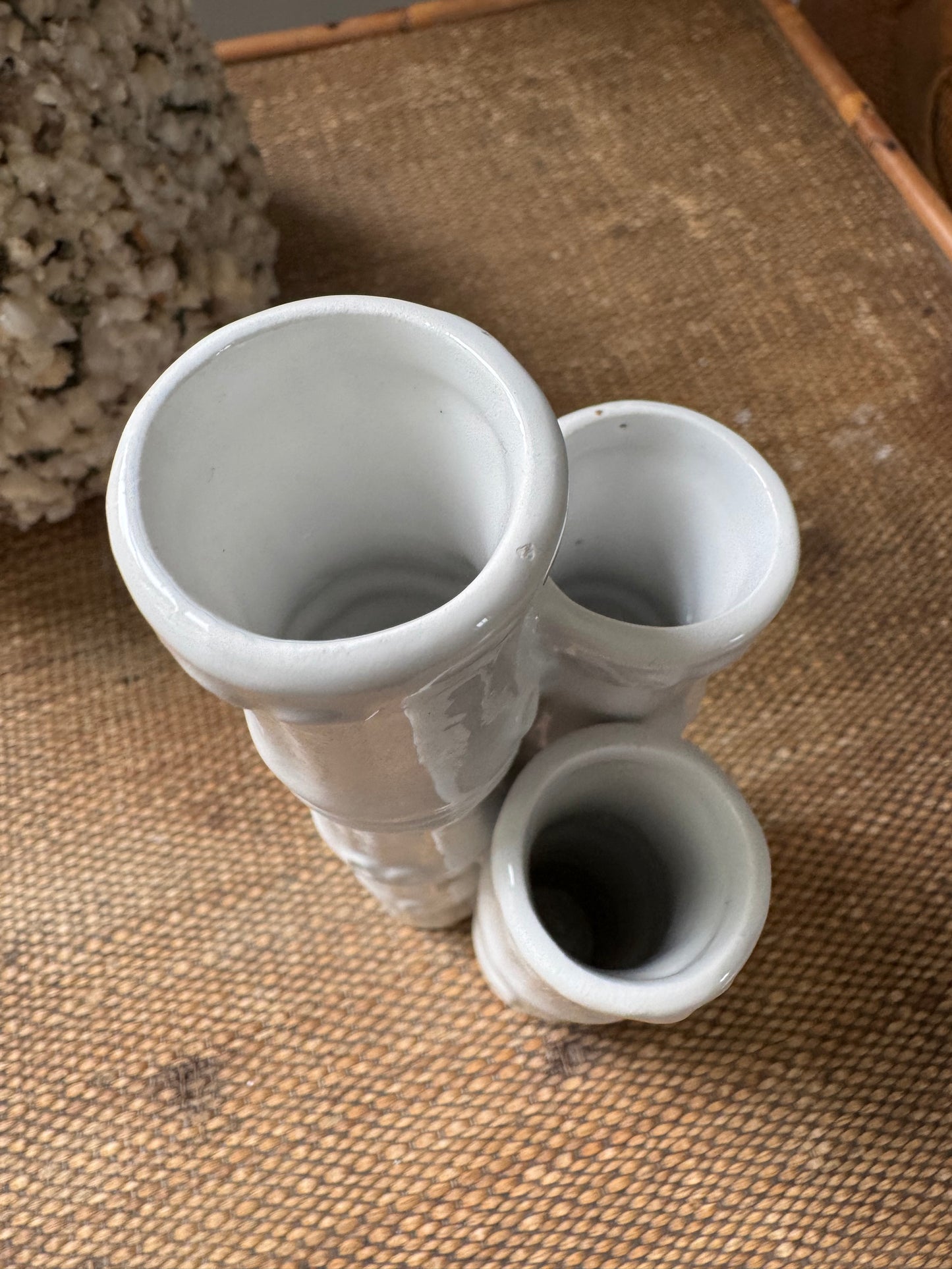 Vintage Ceramic Faux Bamboo 3 Stem Vase