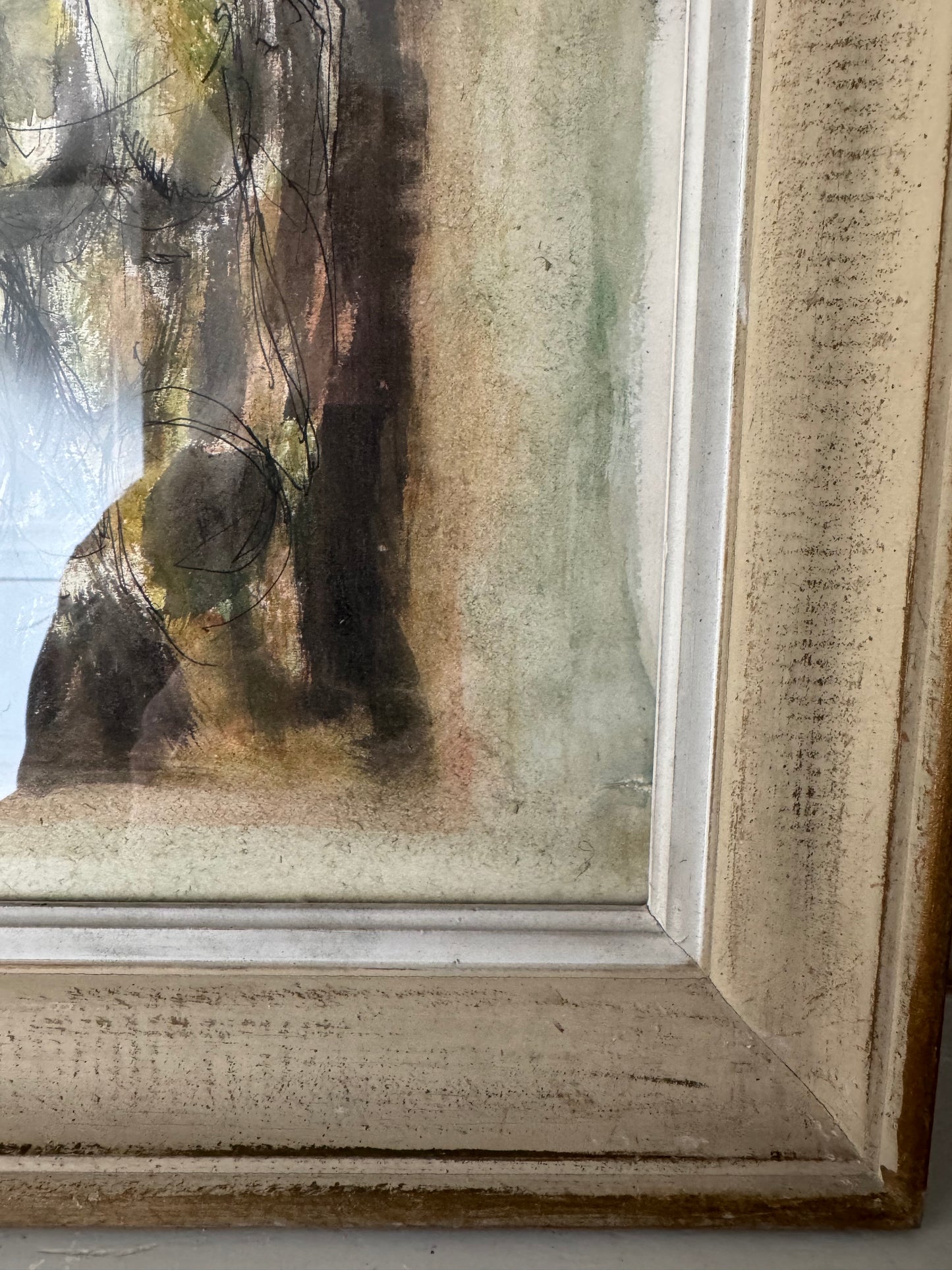 Striking Ink Watercolour Nude Figure Study In Vintage French Frame