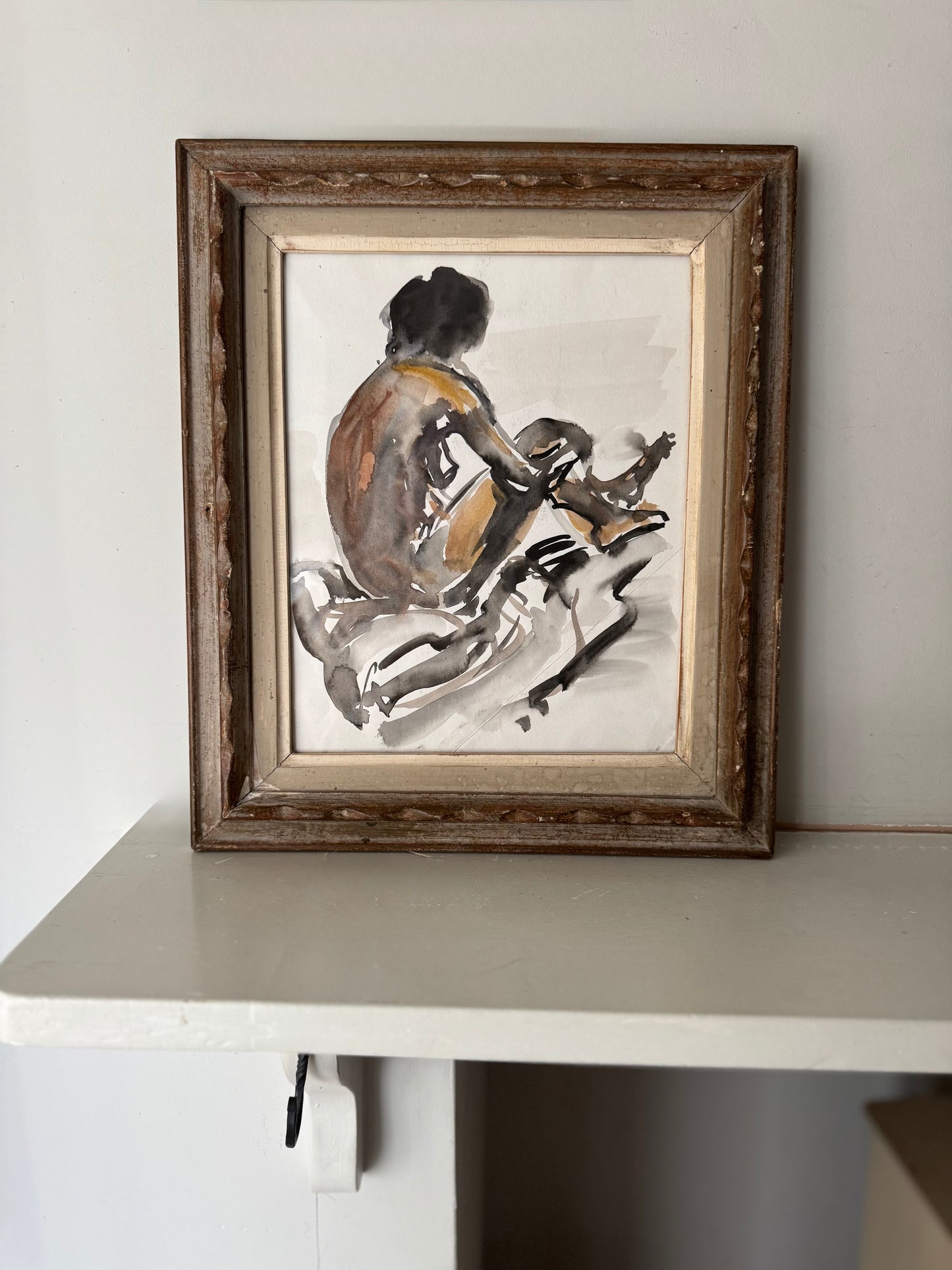 Beautiful Watercolour Nude Figure Study In Stunning Vintage French Frame