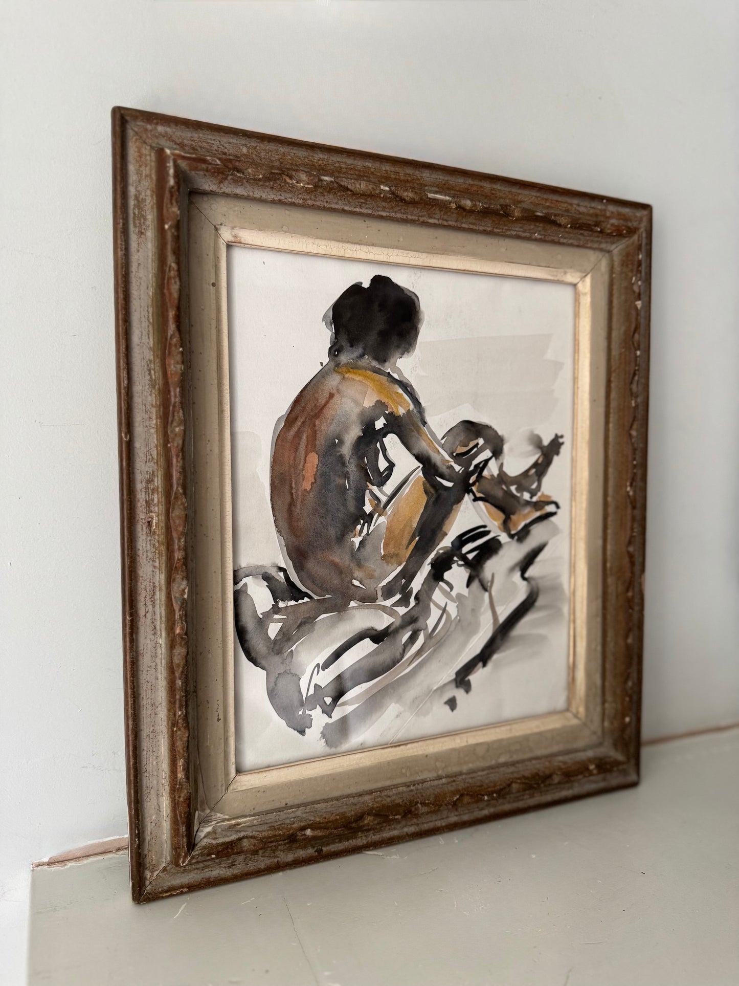 Beautiful Watercolour Nude Figure Study In Stunning Vintage French Frame