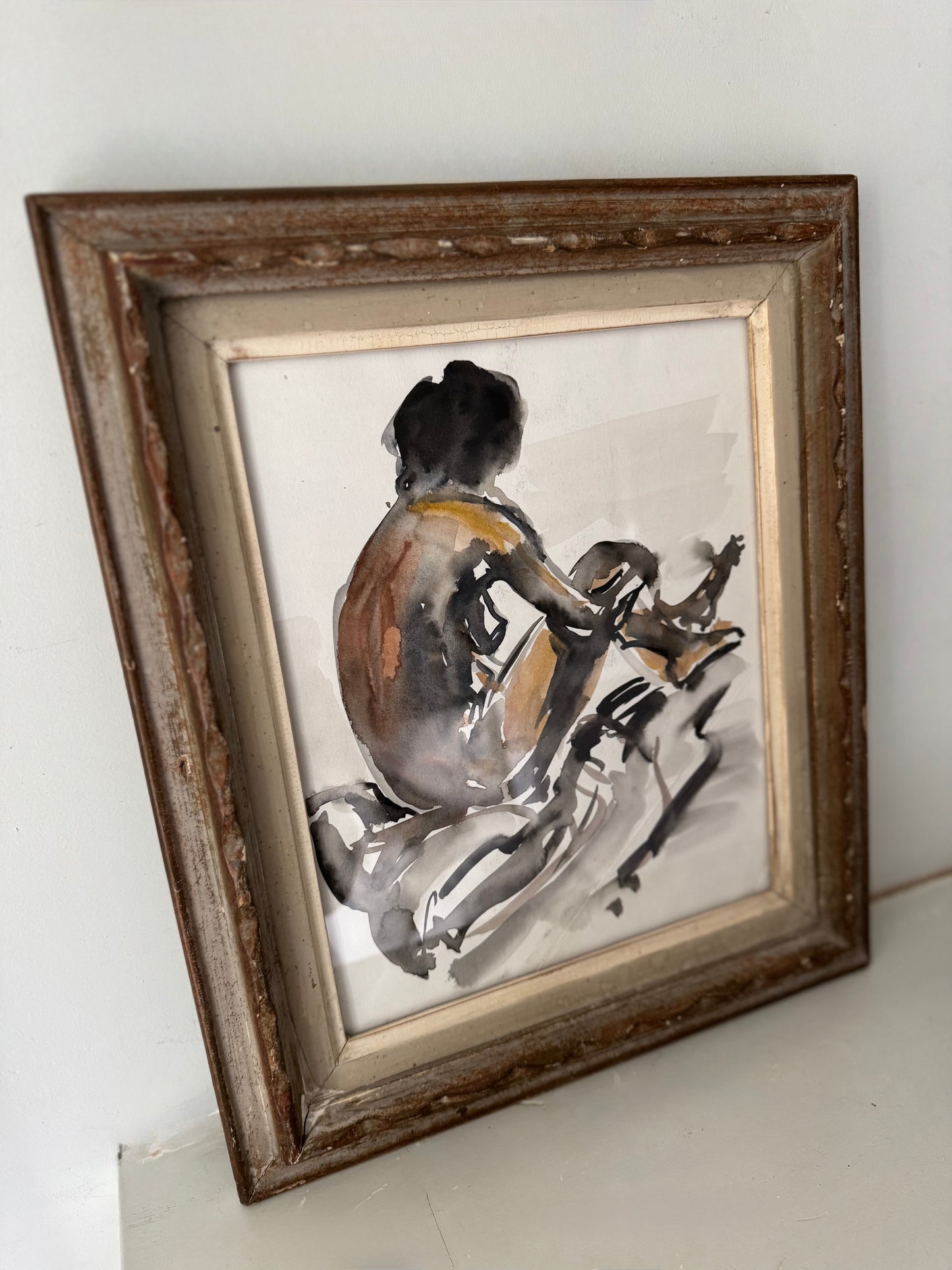Beautiful Watercolour Nude Figure Study In Stunning Vintage French Frame