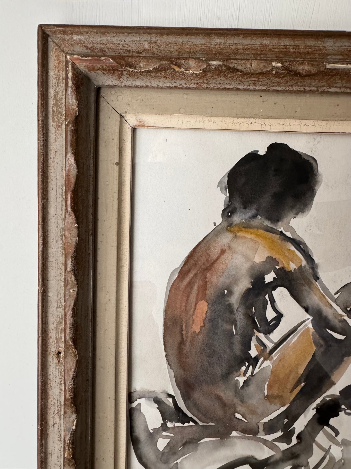 Beautiful Watercolour Nude Figure Study In Stunning Vintage French Frame