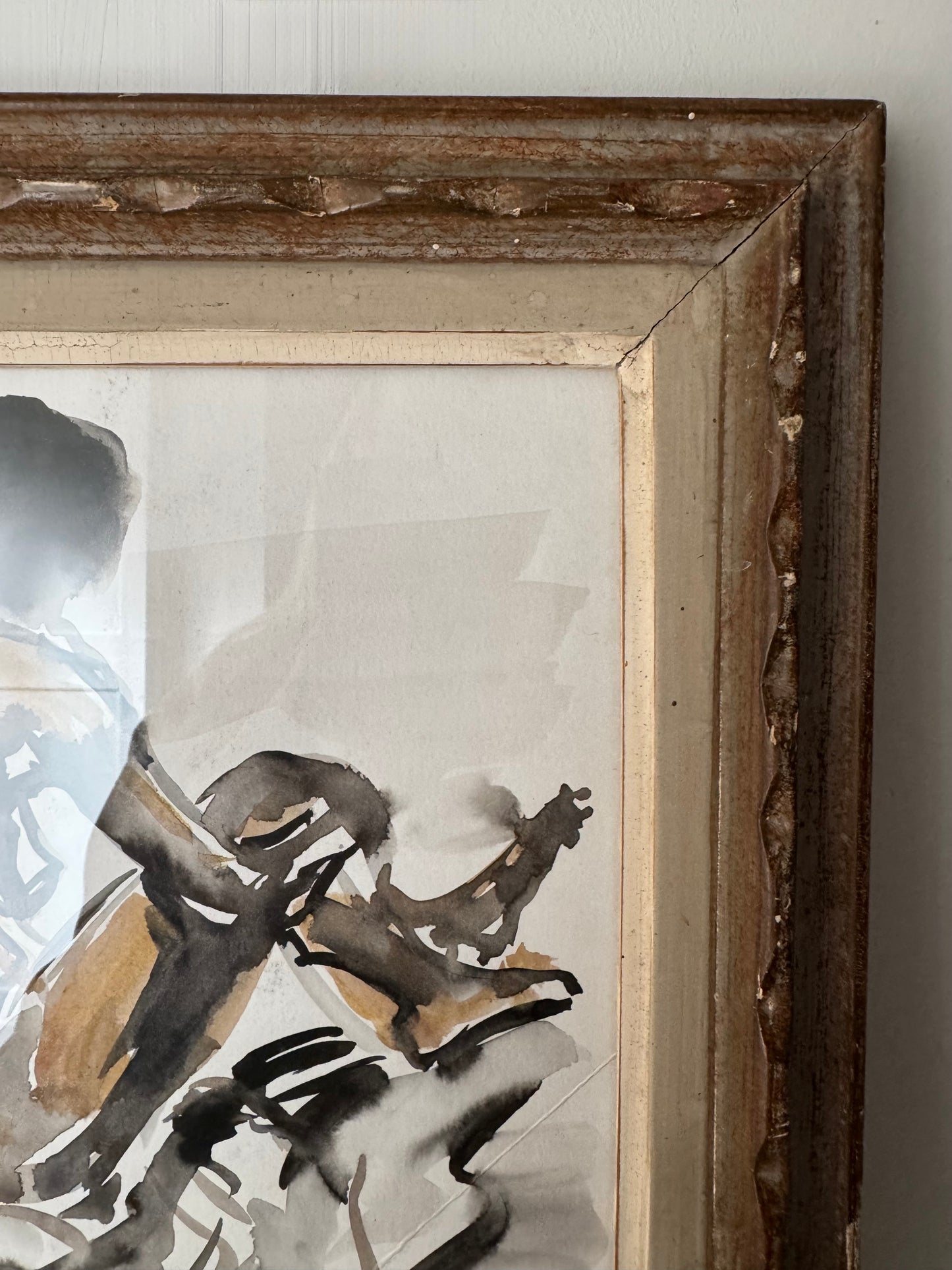 Beautiful Watercolour Nude Figure Study In Stunning Vintage French Frame