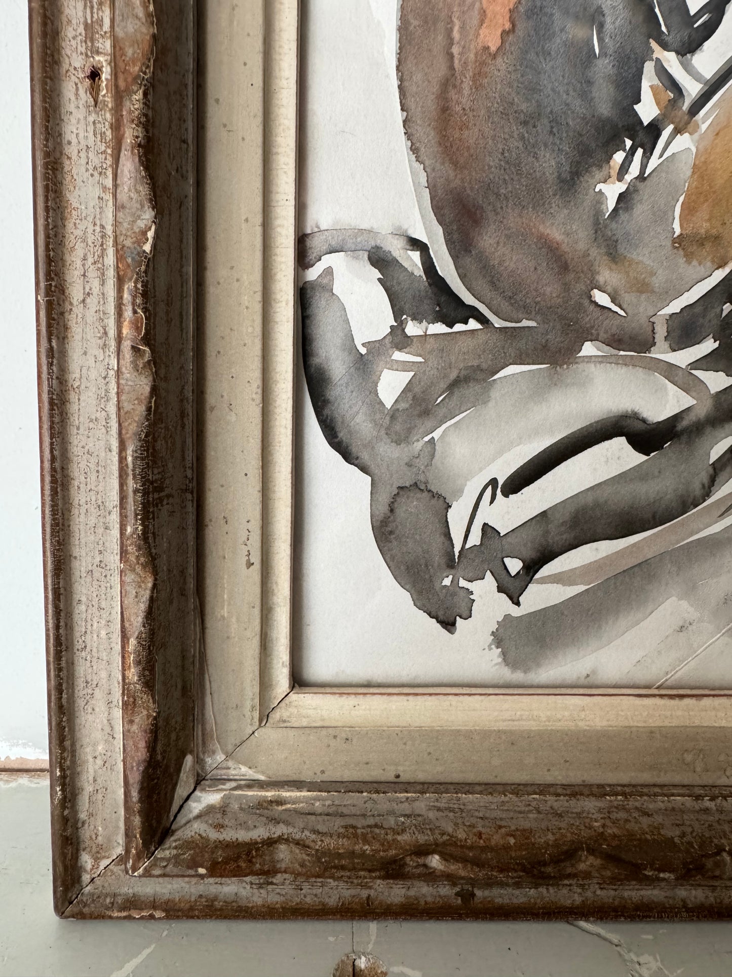 Beautiful Watercolour Nude Figure Study In Stunning Vintage French Frame