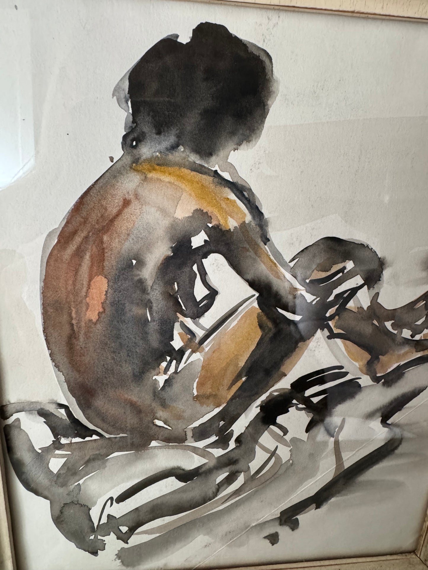 Beautiful Watercolour Nude Figure Study In Stunning Vintage French Frame