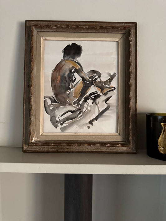 Beautiful Watercolour Nude Figure Study In Vintage French Frame