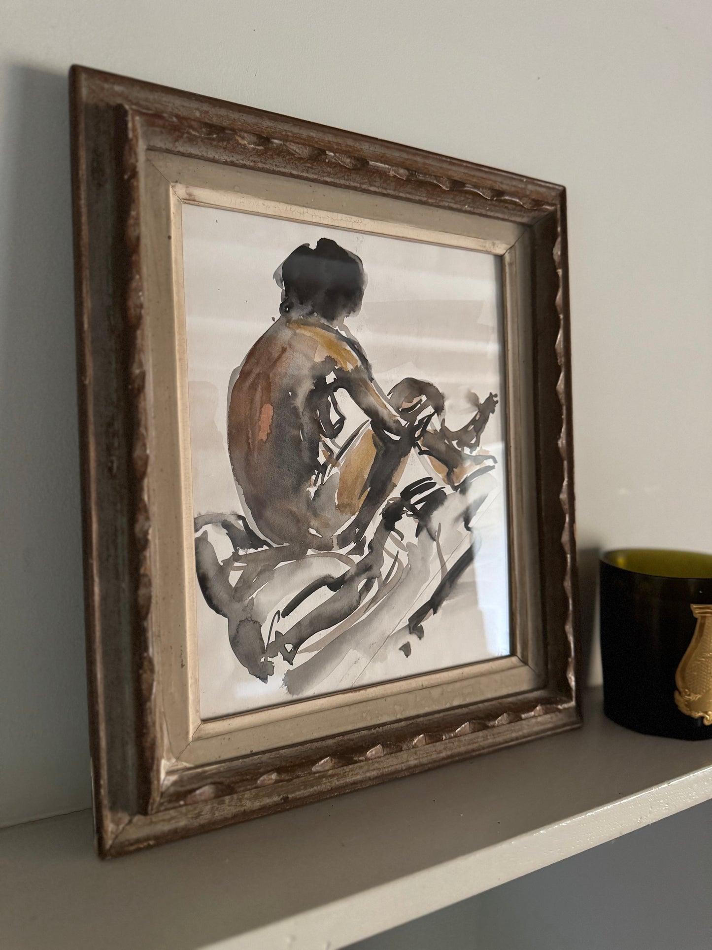 Beautiful Watercolour Nude Figure Study In Stunning Vintage French Frame