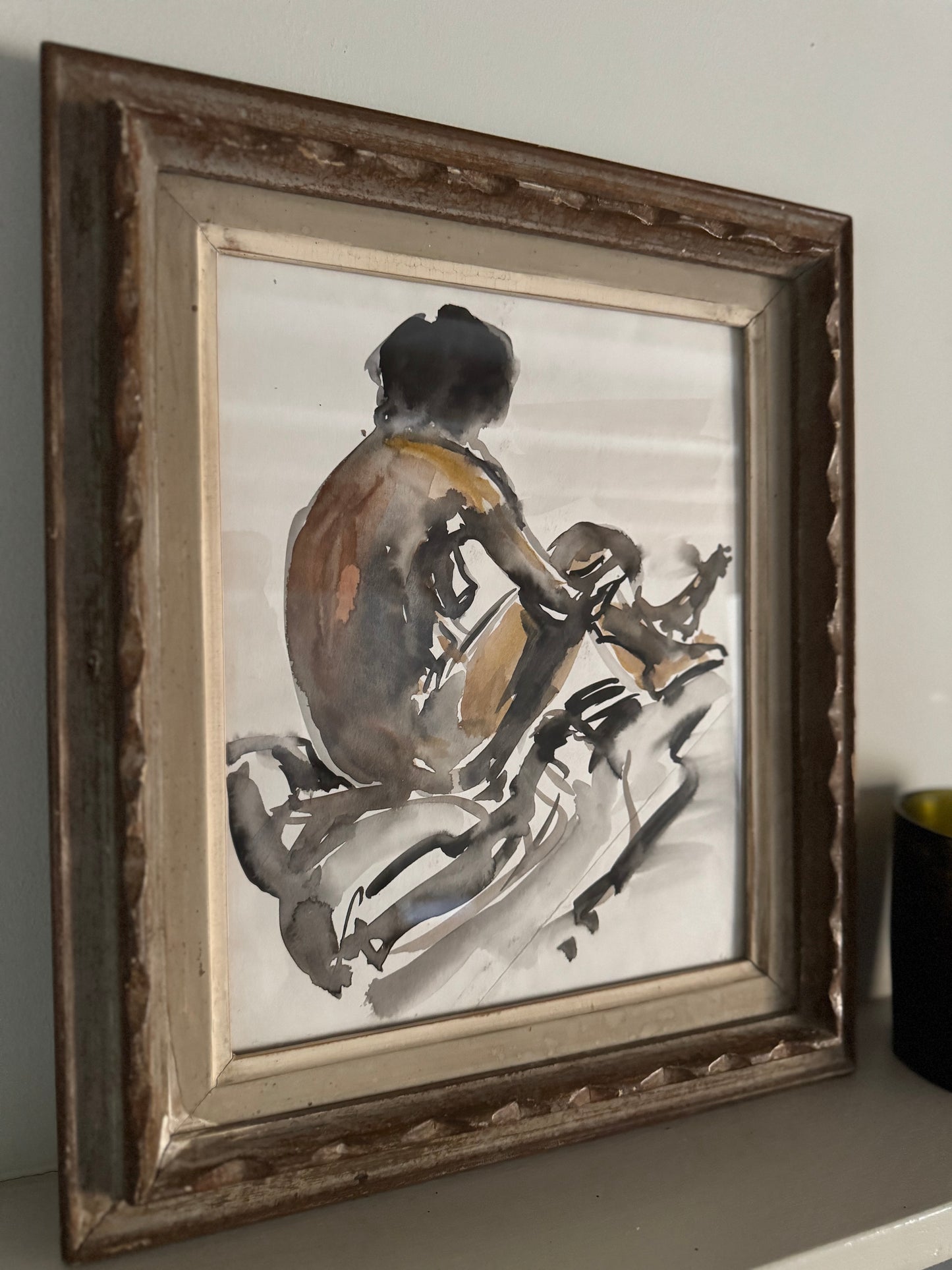 Beautiful Watercolour Nude Figure Study In Vintage French Frame