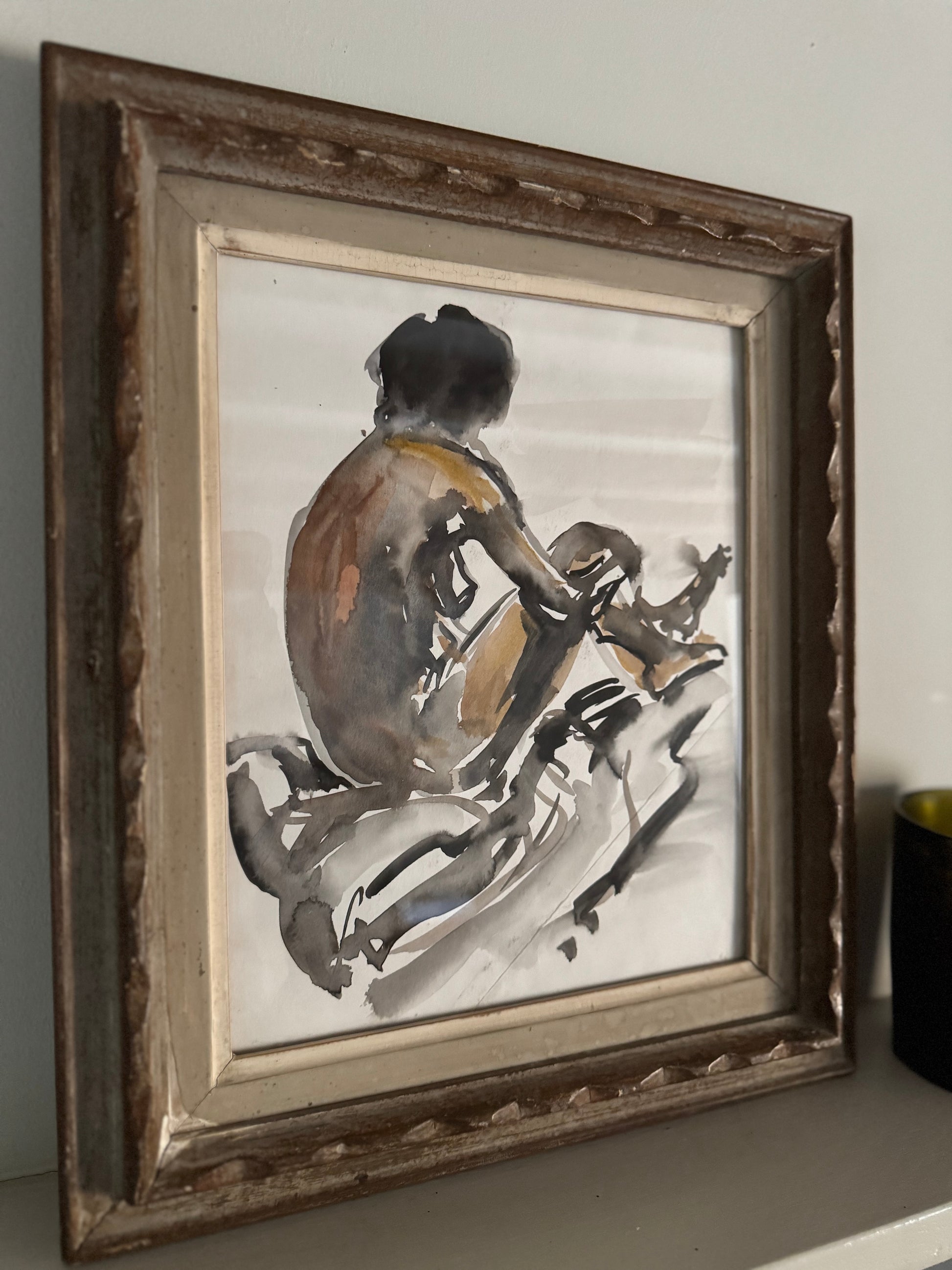 Beautiful Watercolour Nude Figure Study In Vintage French Frame
