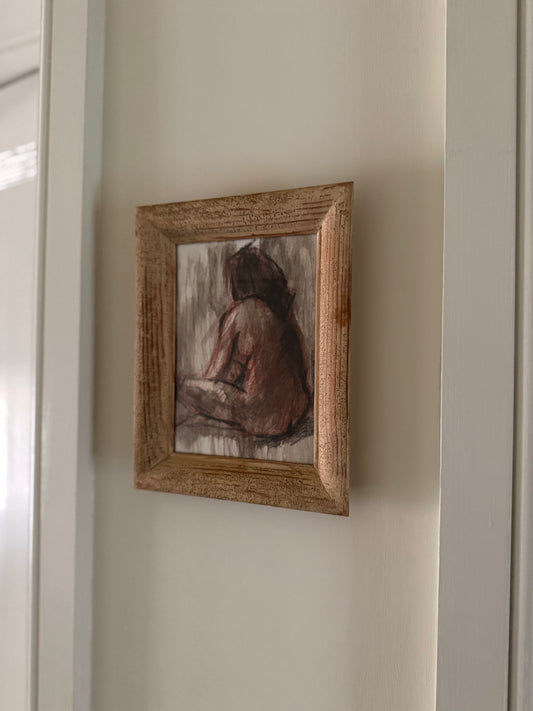 Small Vintage Pencil & Watercolour In Vintage French Frame