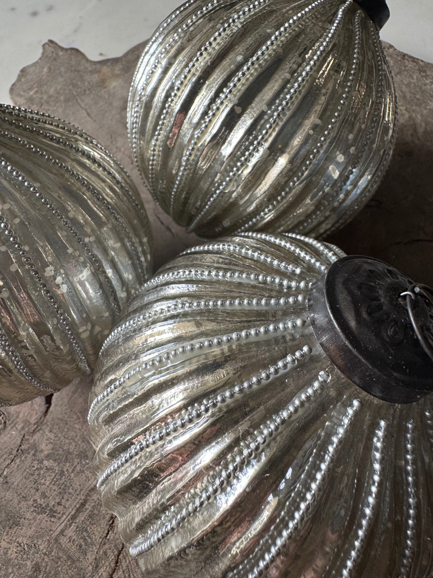 Large Beaded Silver Glass Bauble