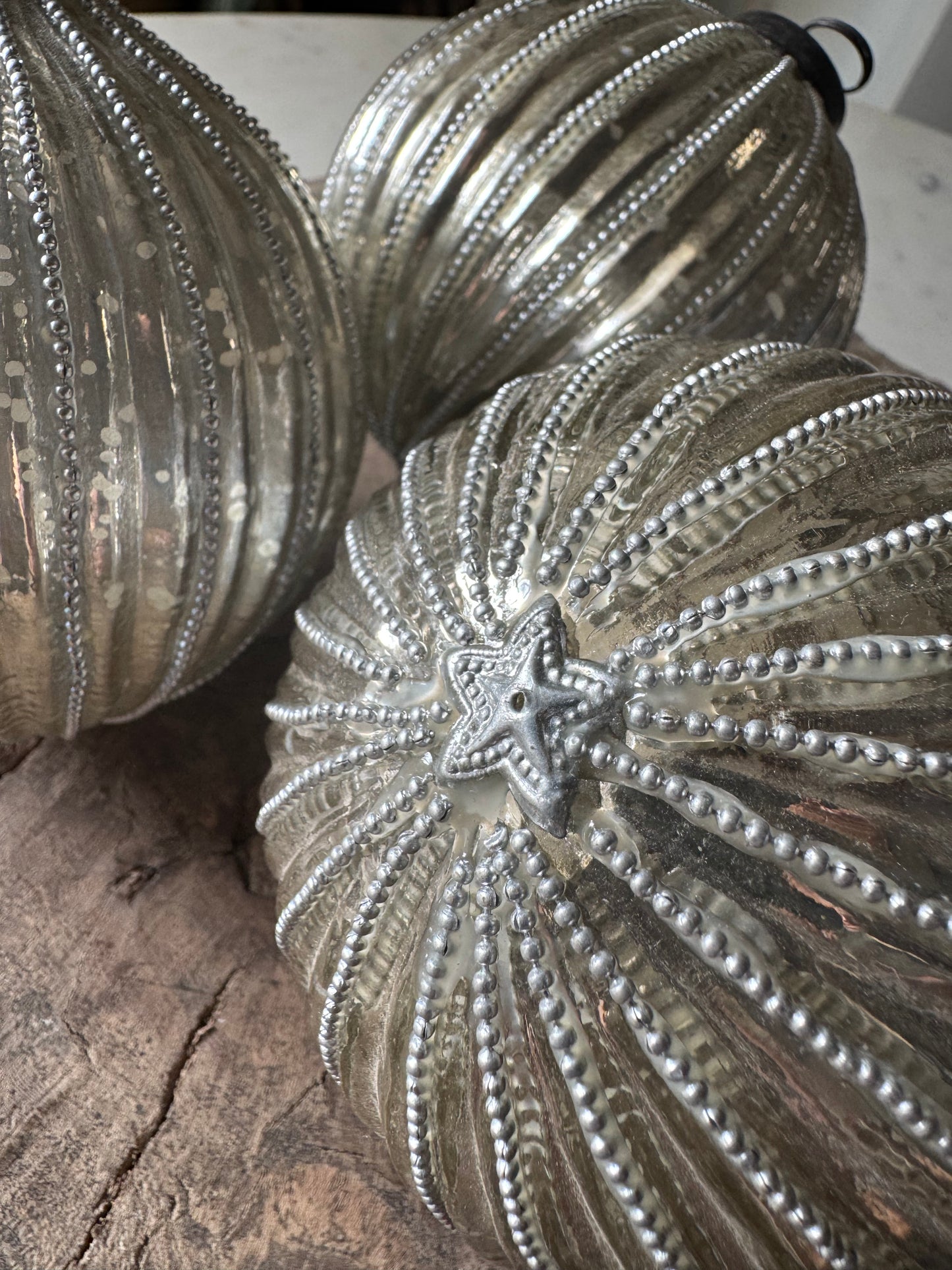 Large Beaded Silver Glass Bauble