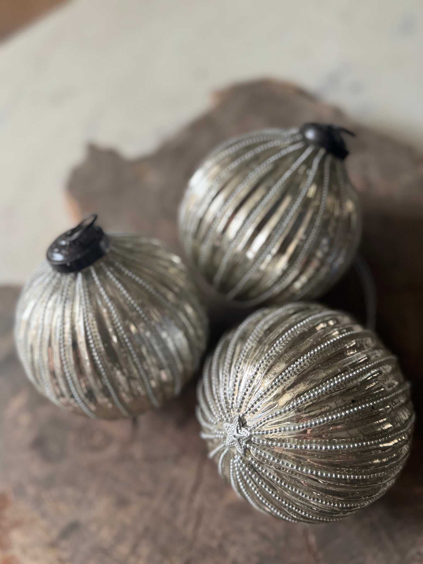 Large Beaded Silver Glass Bauble