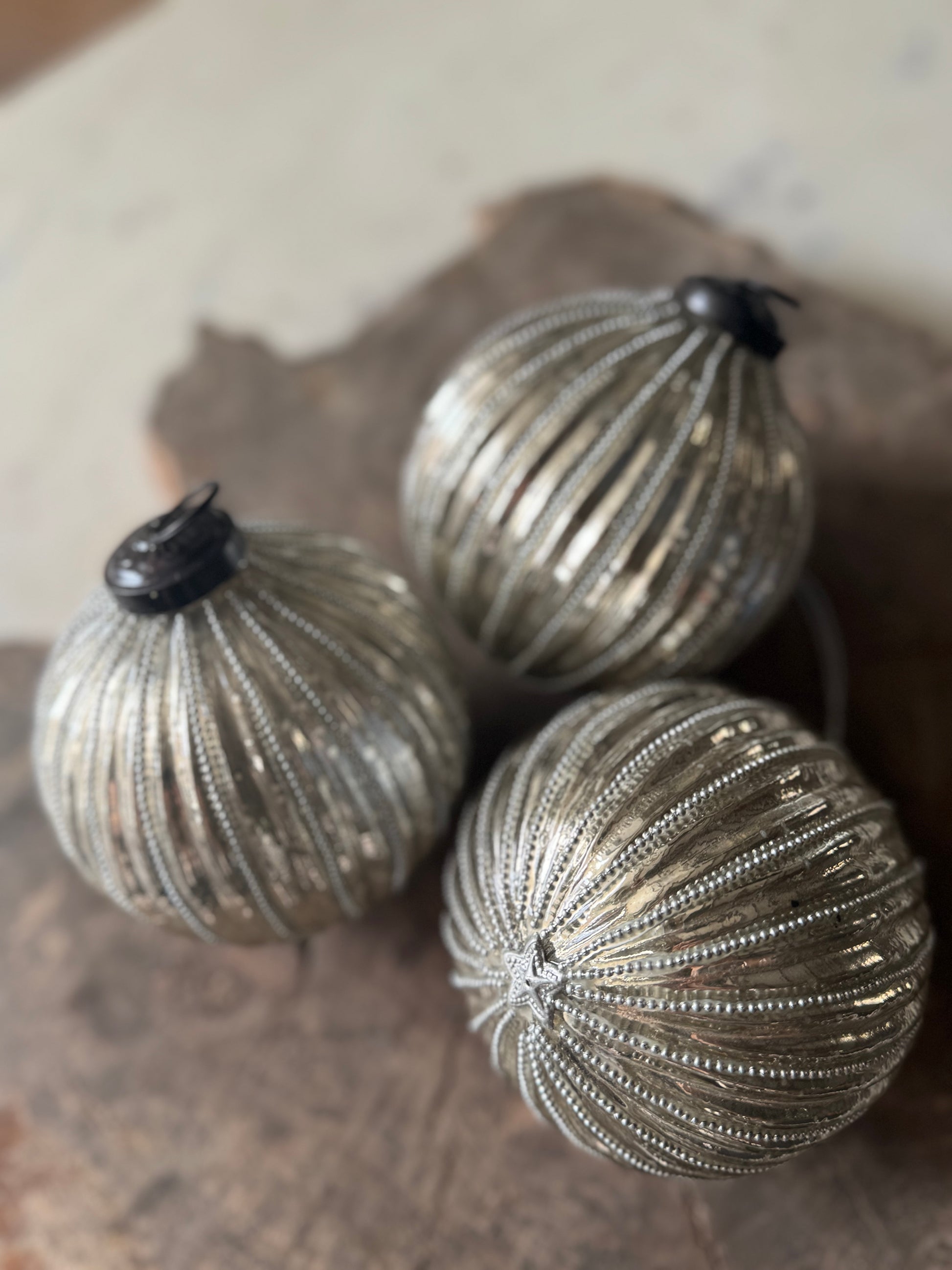 Large Beaded Silver Glass Bauble