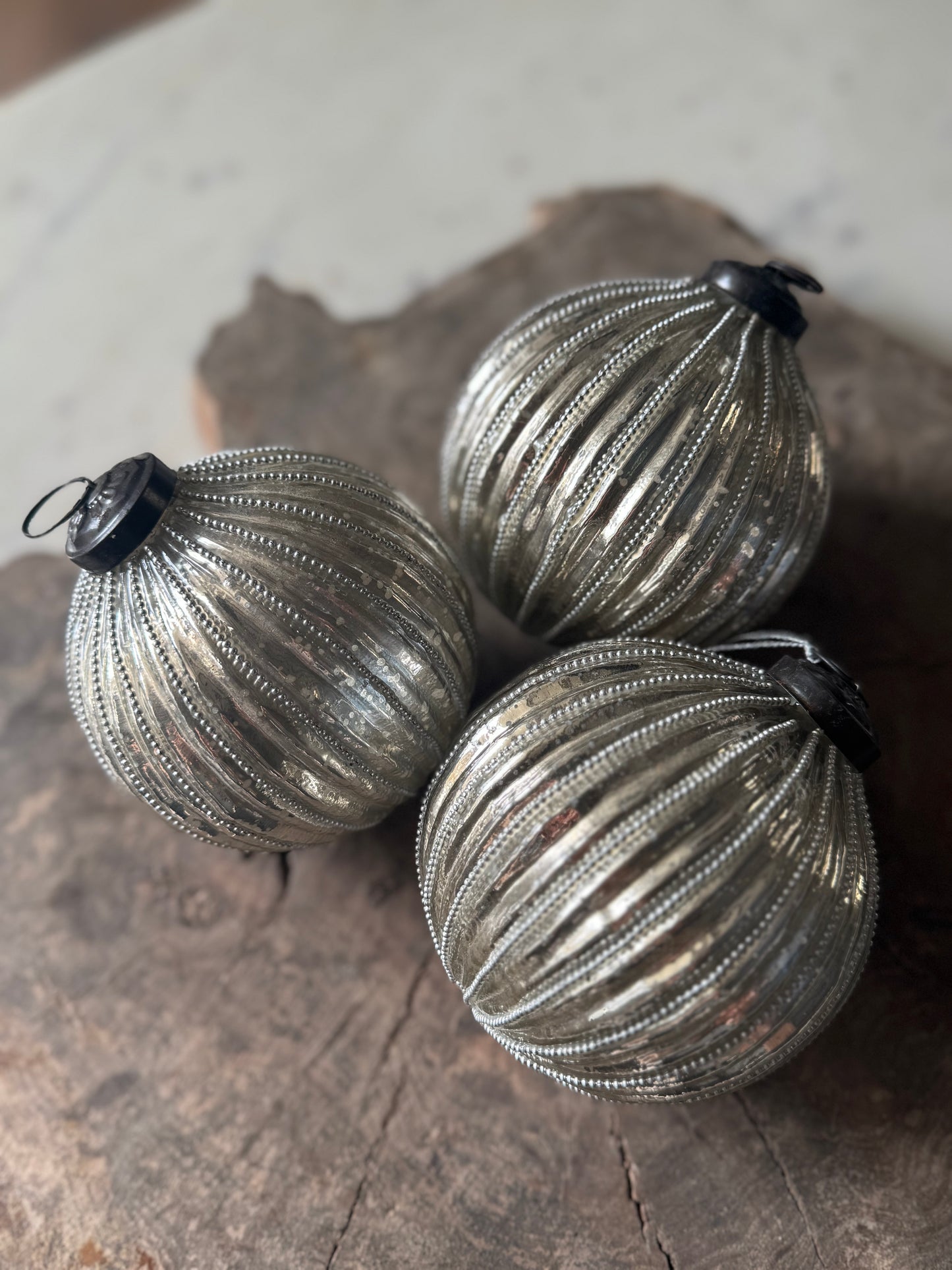 Large Beaded Silver Glass Bauble