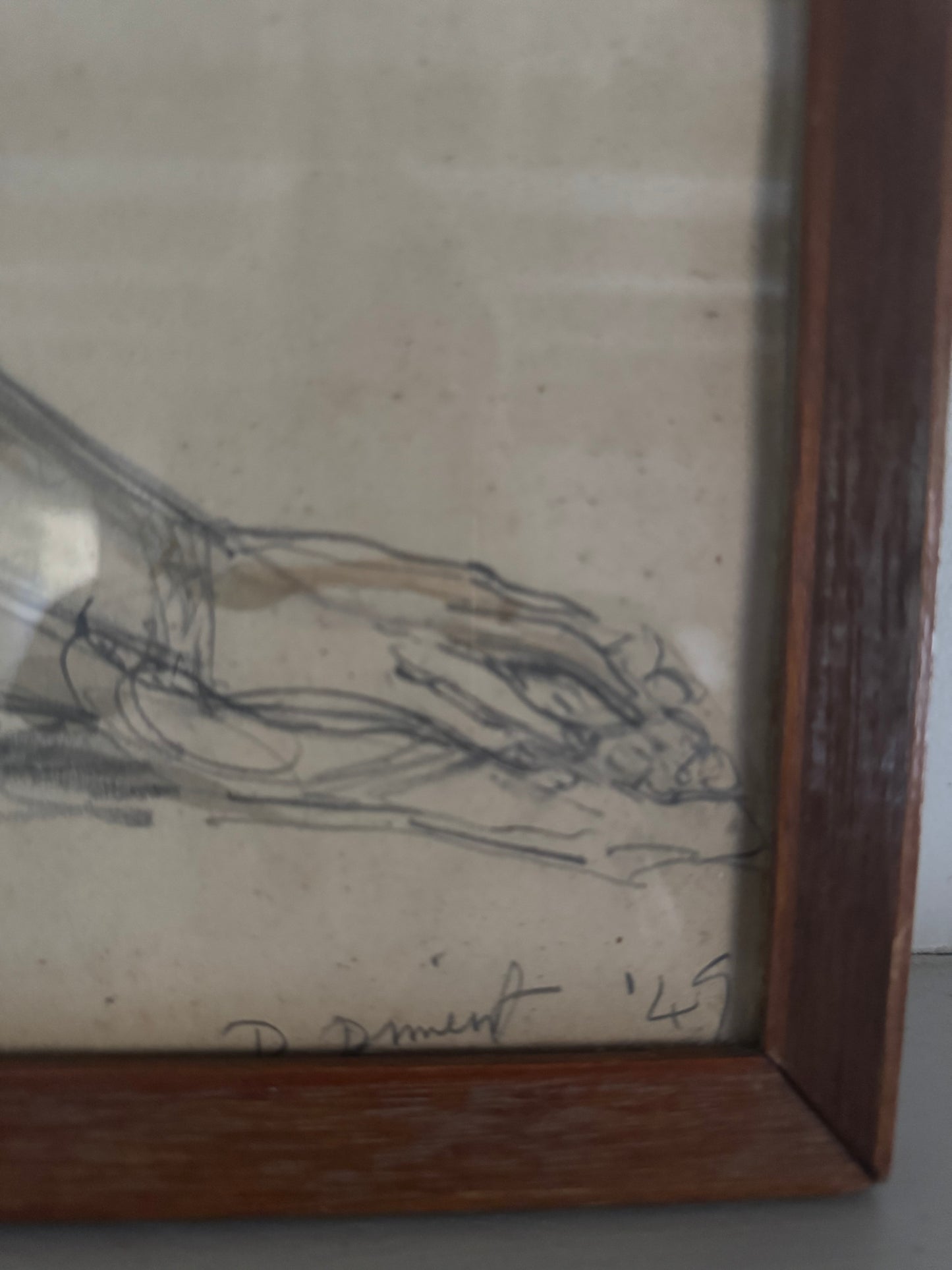 Mid Century Framed Nude Pencil Sketch