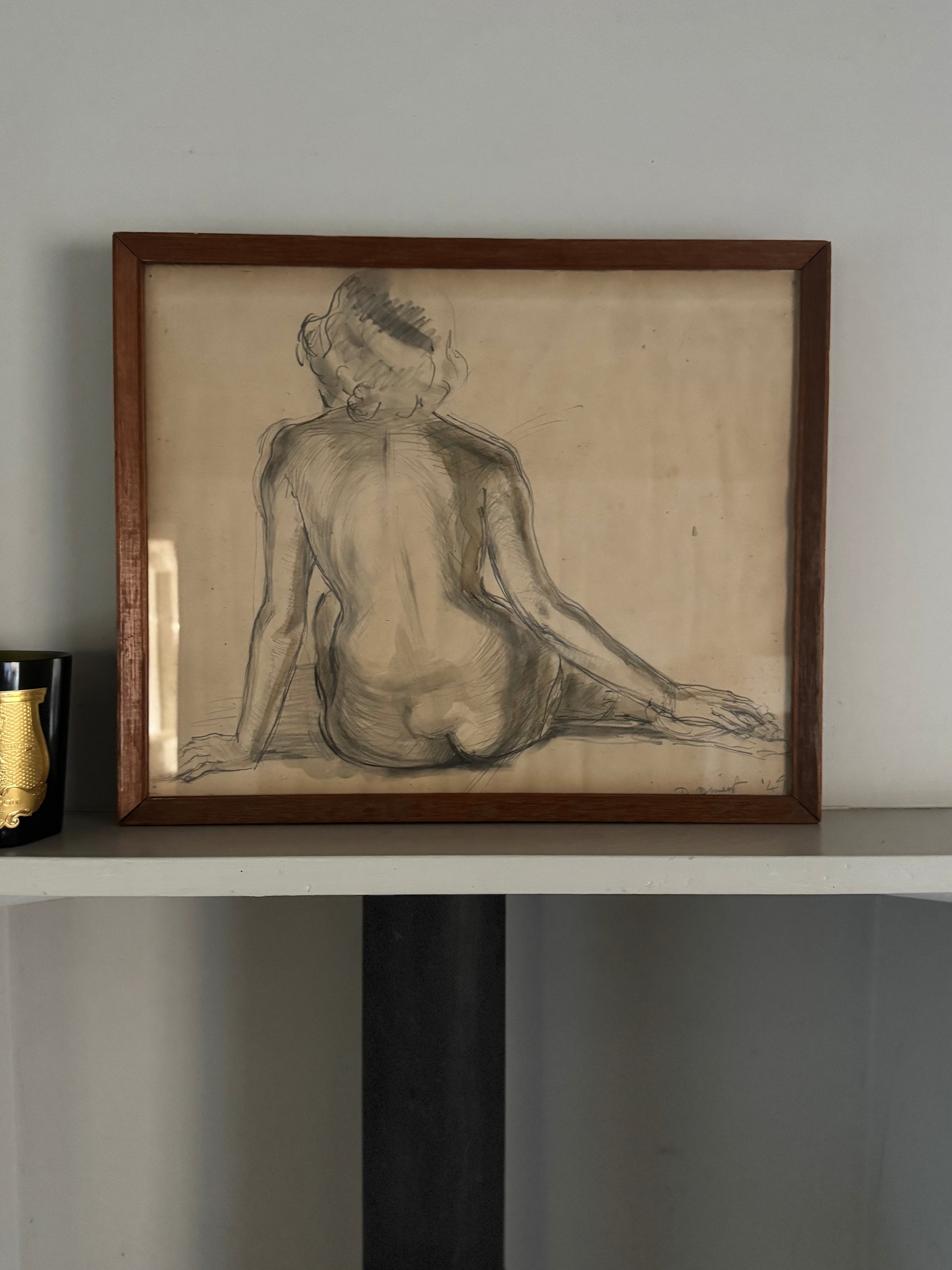 Mid Century Framed Nude Pencil Sketch