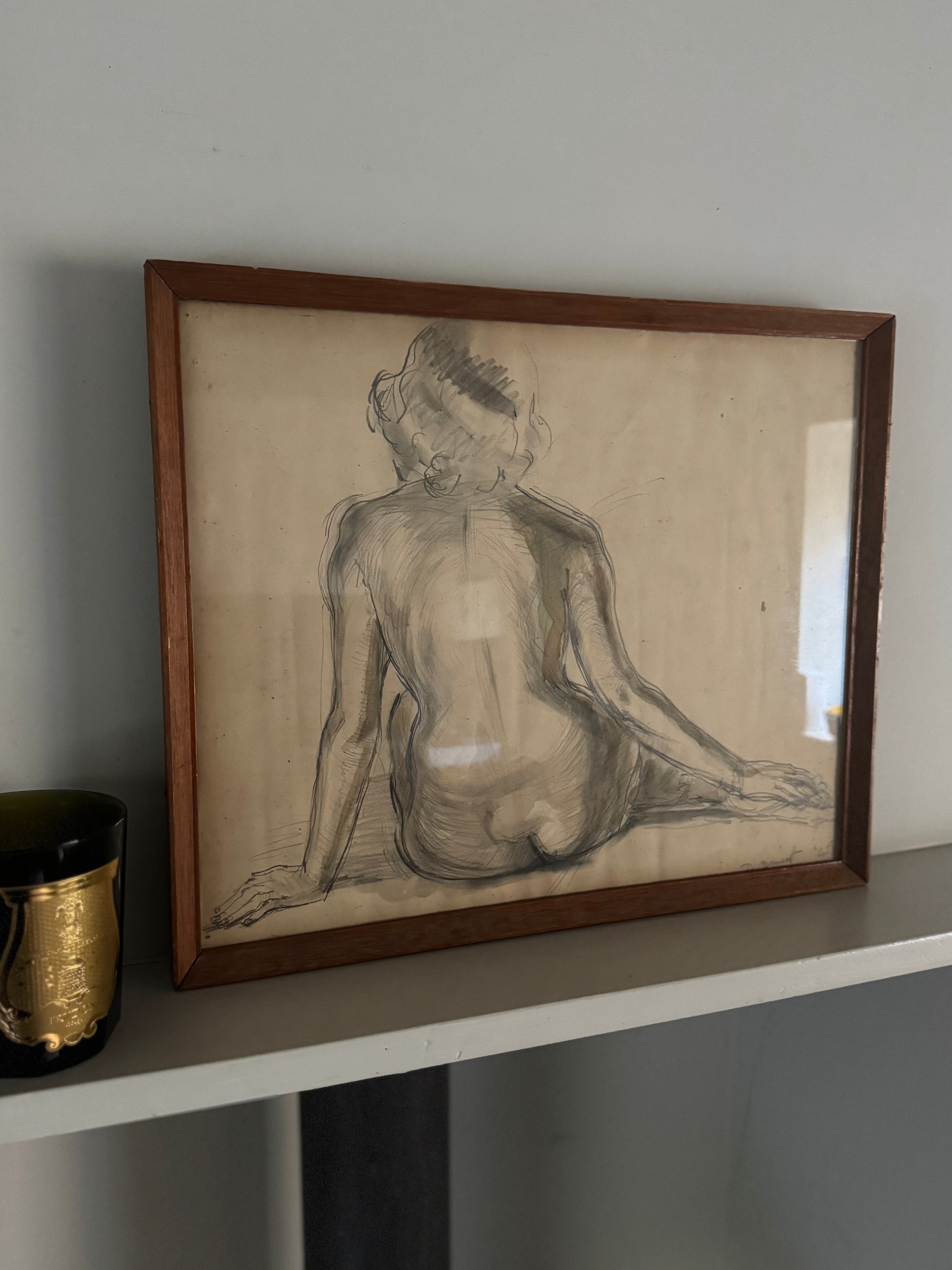 Mid Century Framed Nude Pencil Sketch
