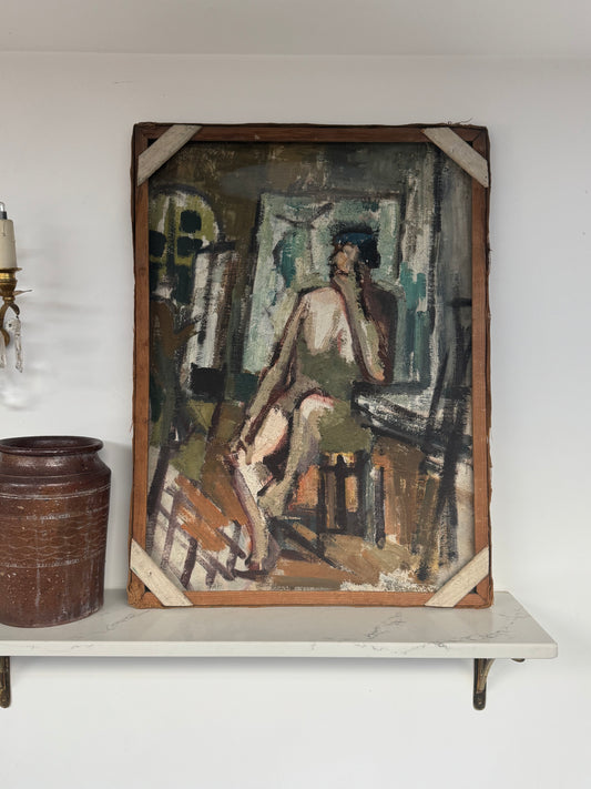 Mid Century Expressionistic Nude, Double Sided Oil On Canvas