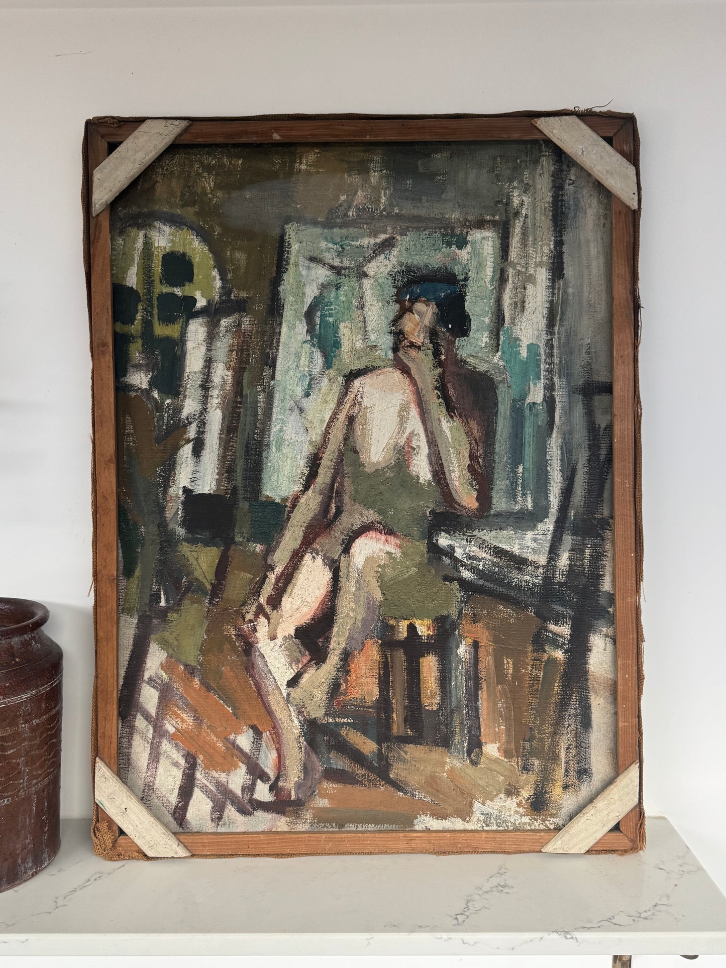 Mid Century Expressionistic Nude, Double Sided Oil On Canvas