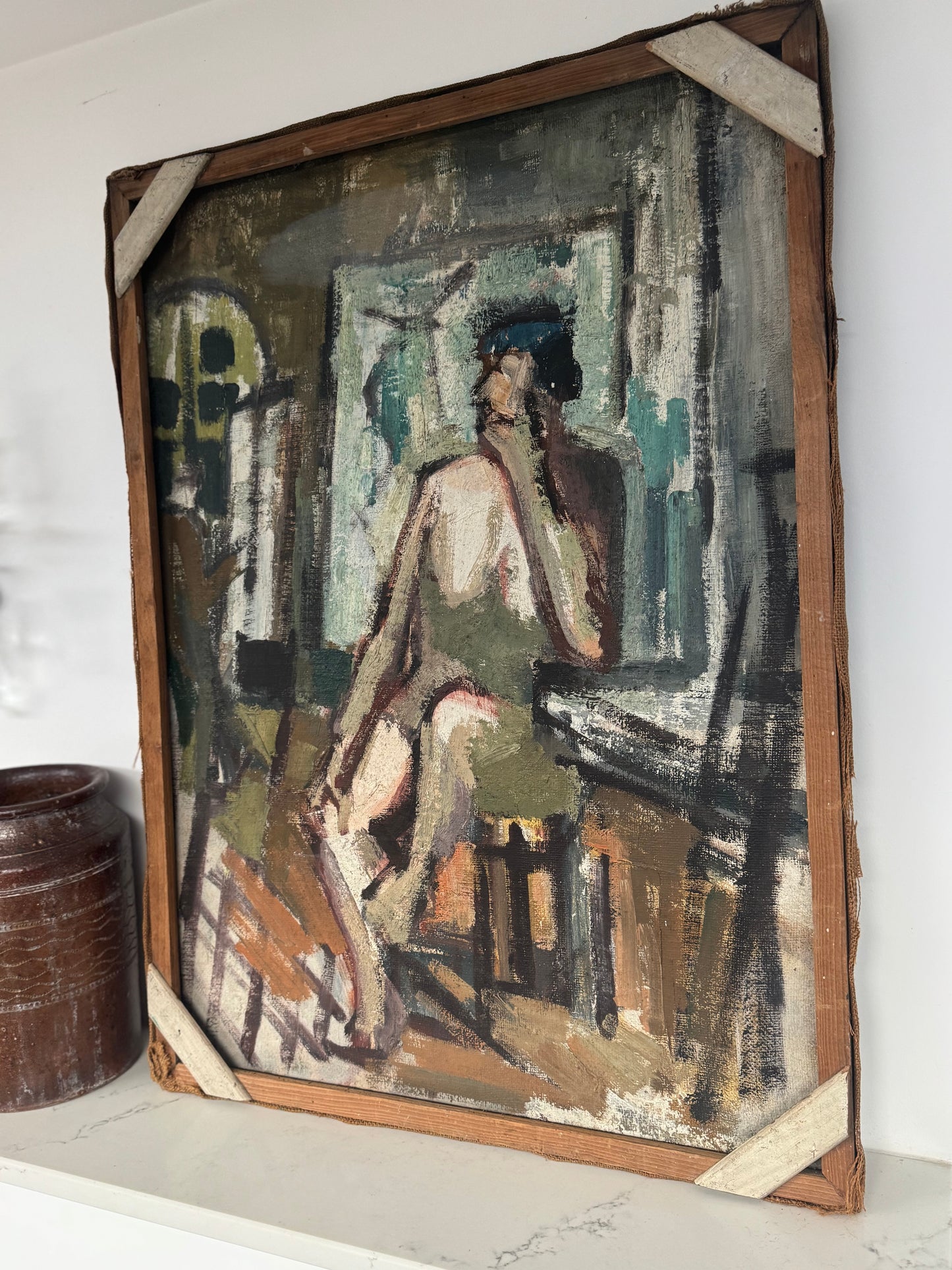Mid Century Expressionistic Nude, Double Sided Oil On Canvas