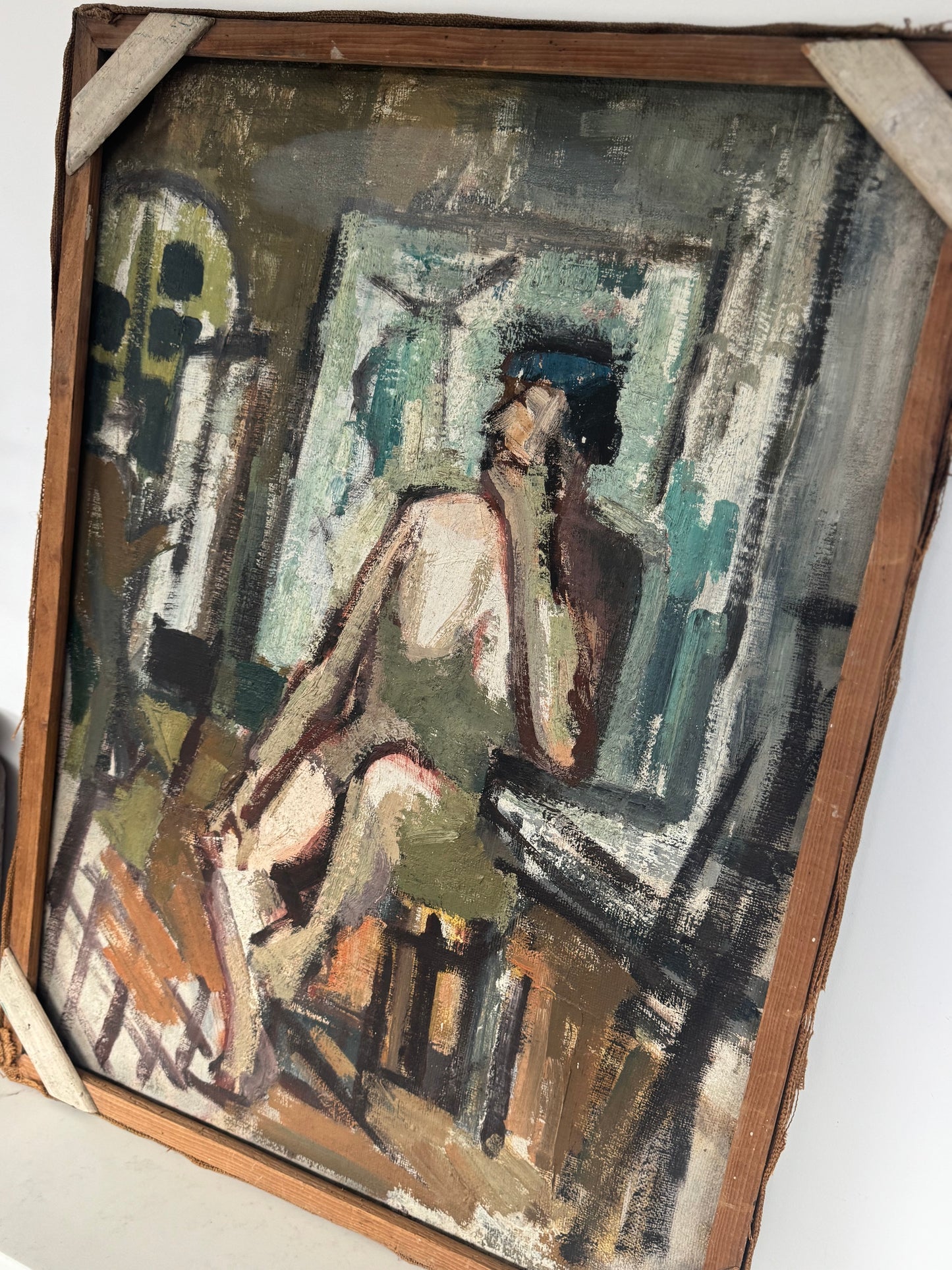 Mid Century Expressionistic Nude, Double Sided Oil On Canvas