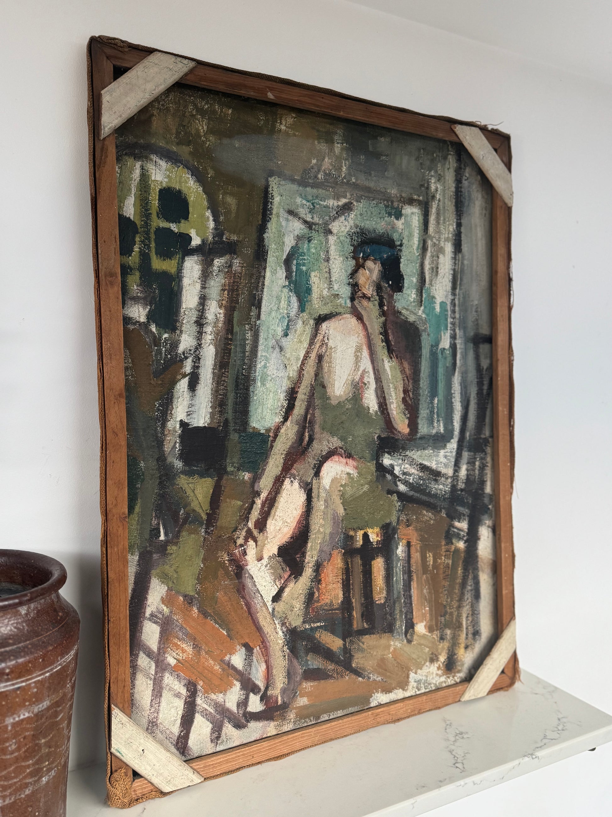 Mid Century Expressionistic Nude, Double Sided Oil On Canvas