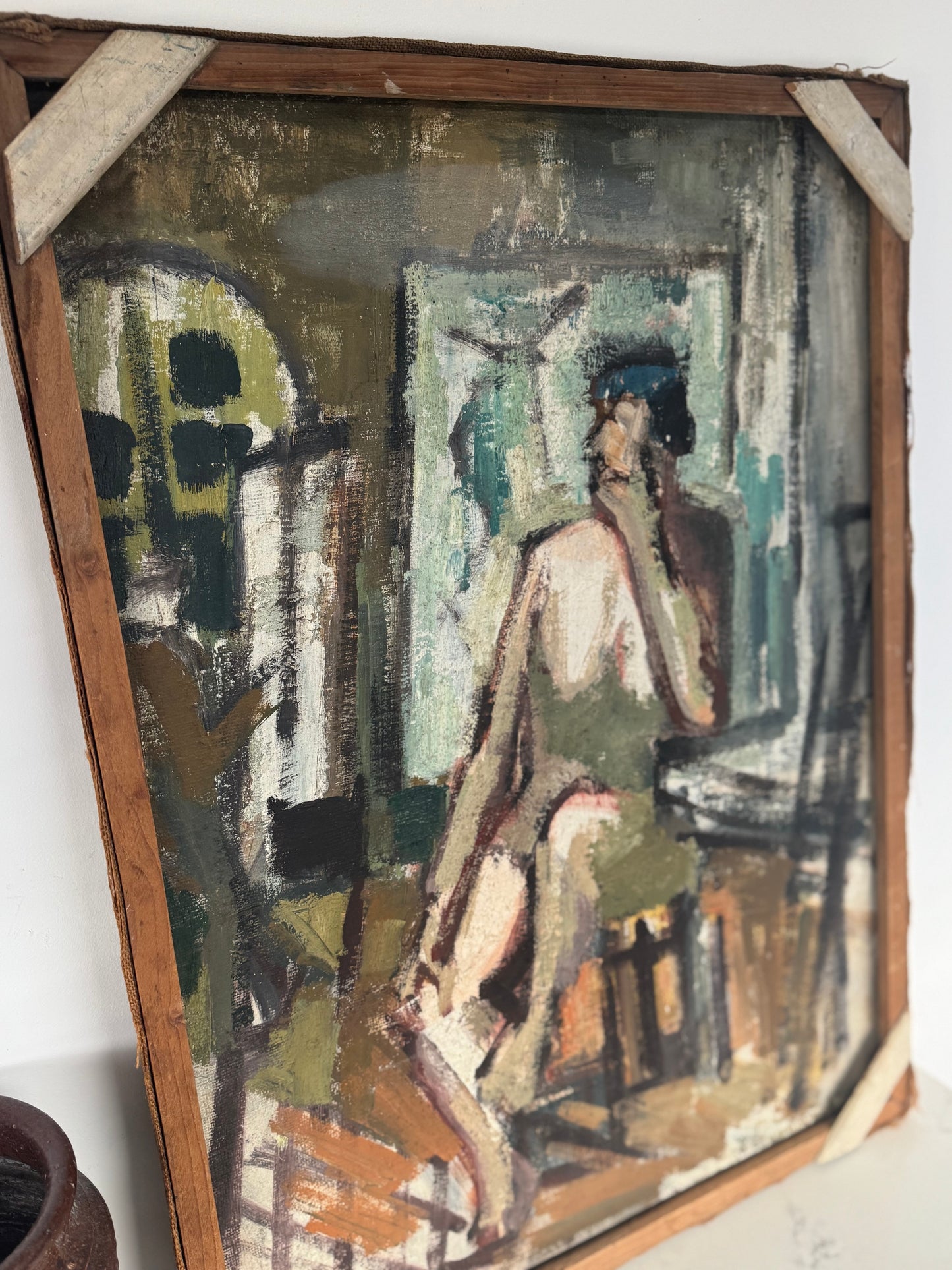 Mid Century Expressionistic Nude, Double Sided Oil On Canvas