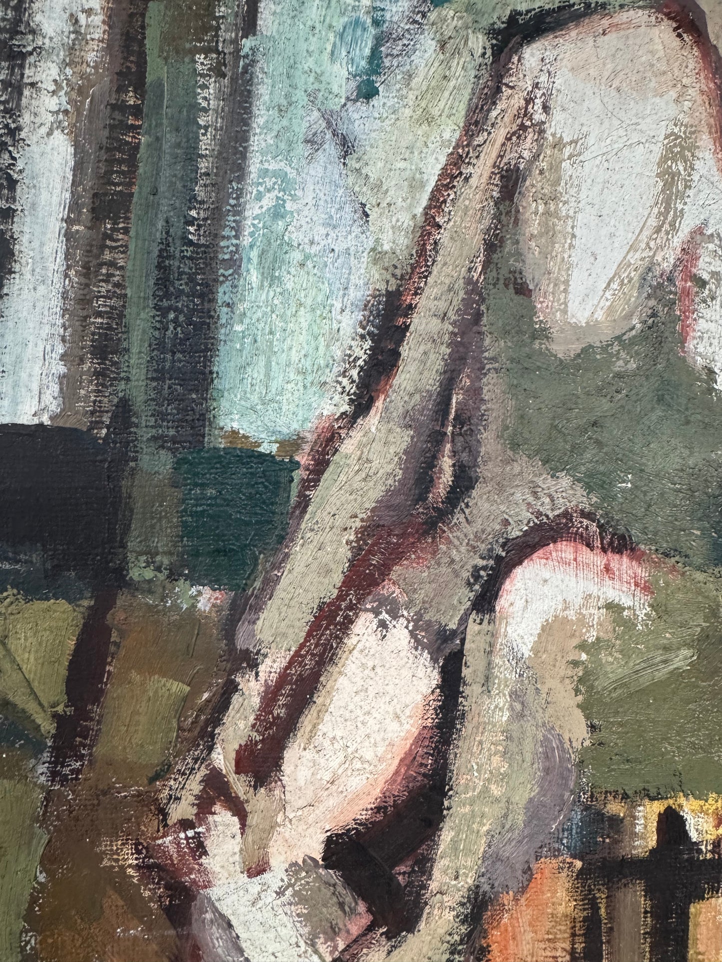 Mid Century Expressionistic Nude, Double Sided Oil On Canvas