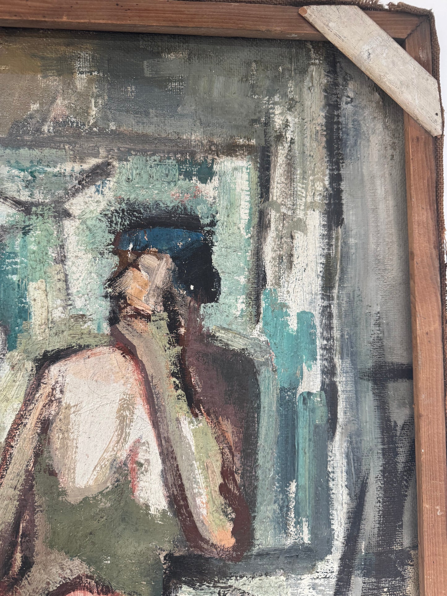 Mid Century Expressionistic Nude, Double Sided Oil On Canvas