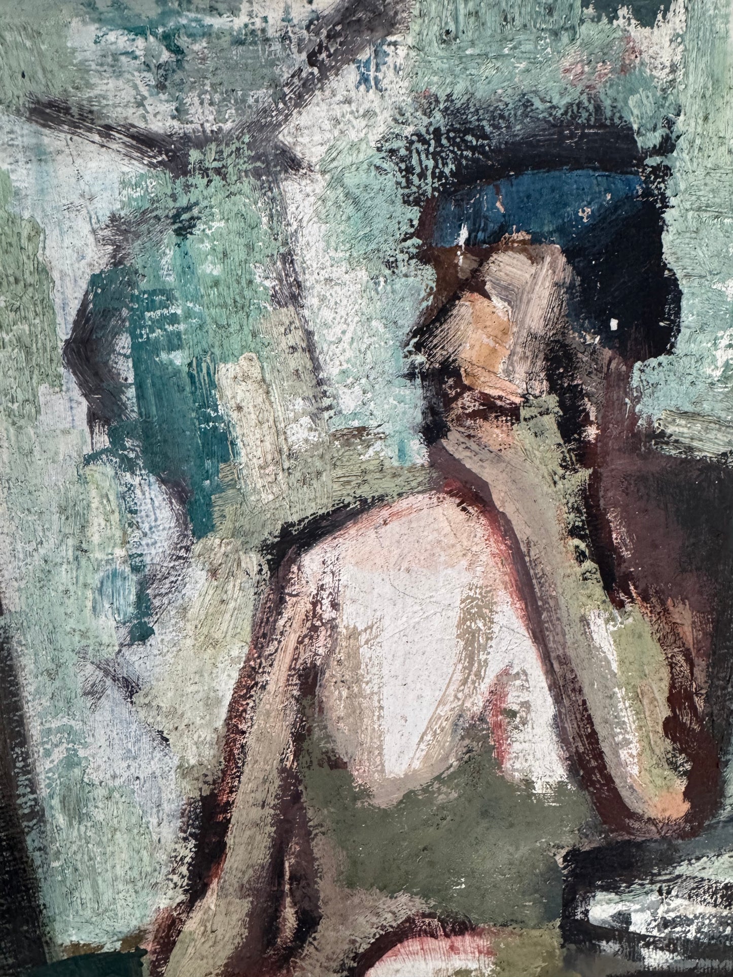 Mid Century Expressionistic Nude, Double Sided Oil On Canvas