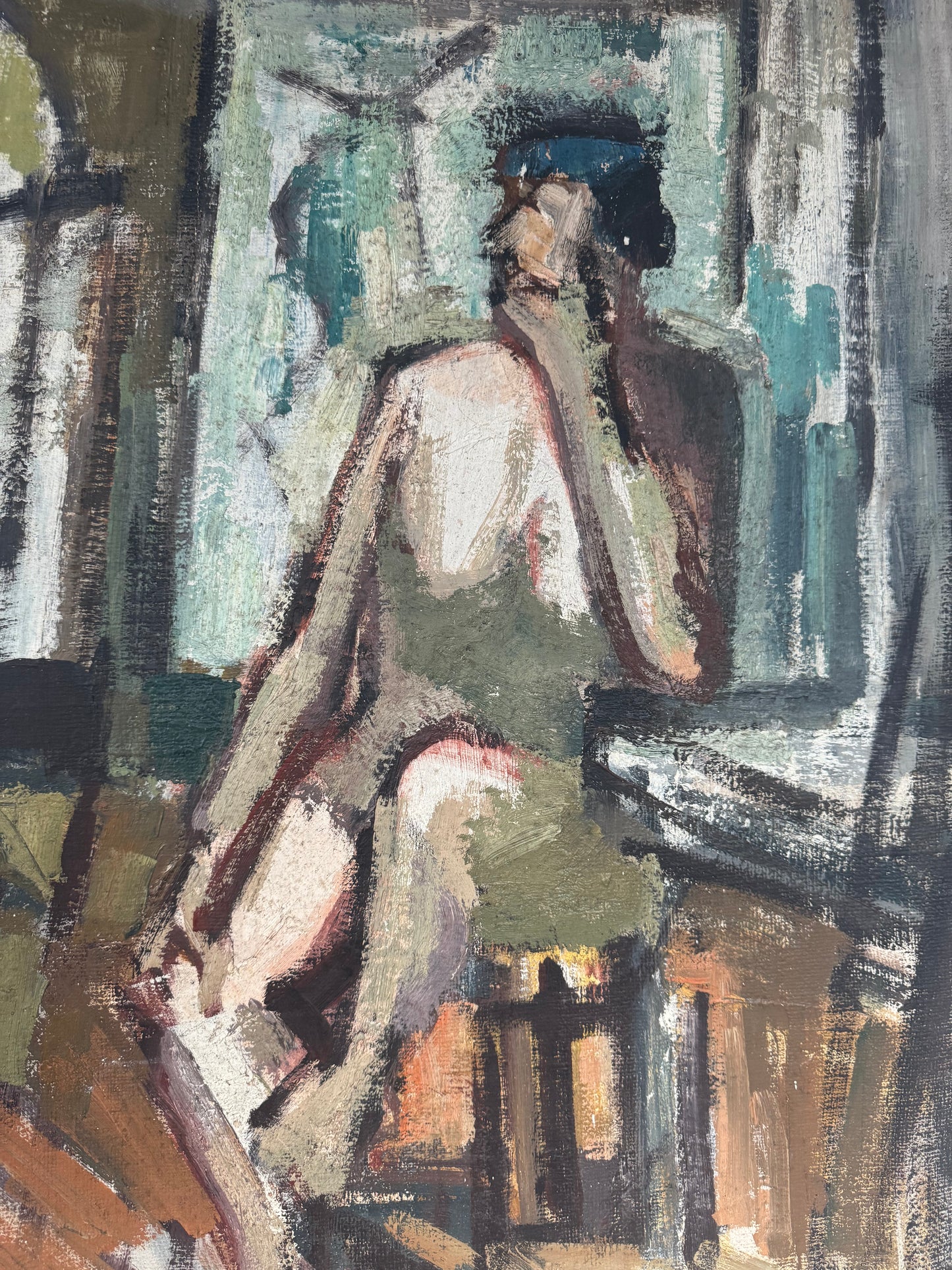 Mid Century Expressionistic Nude, Double Sided Oil On Canvas