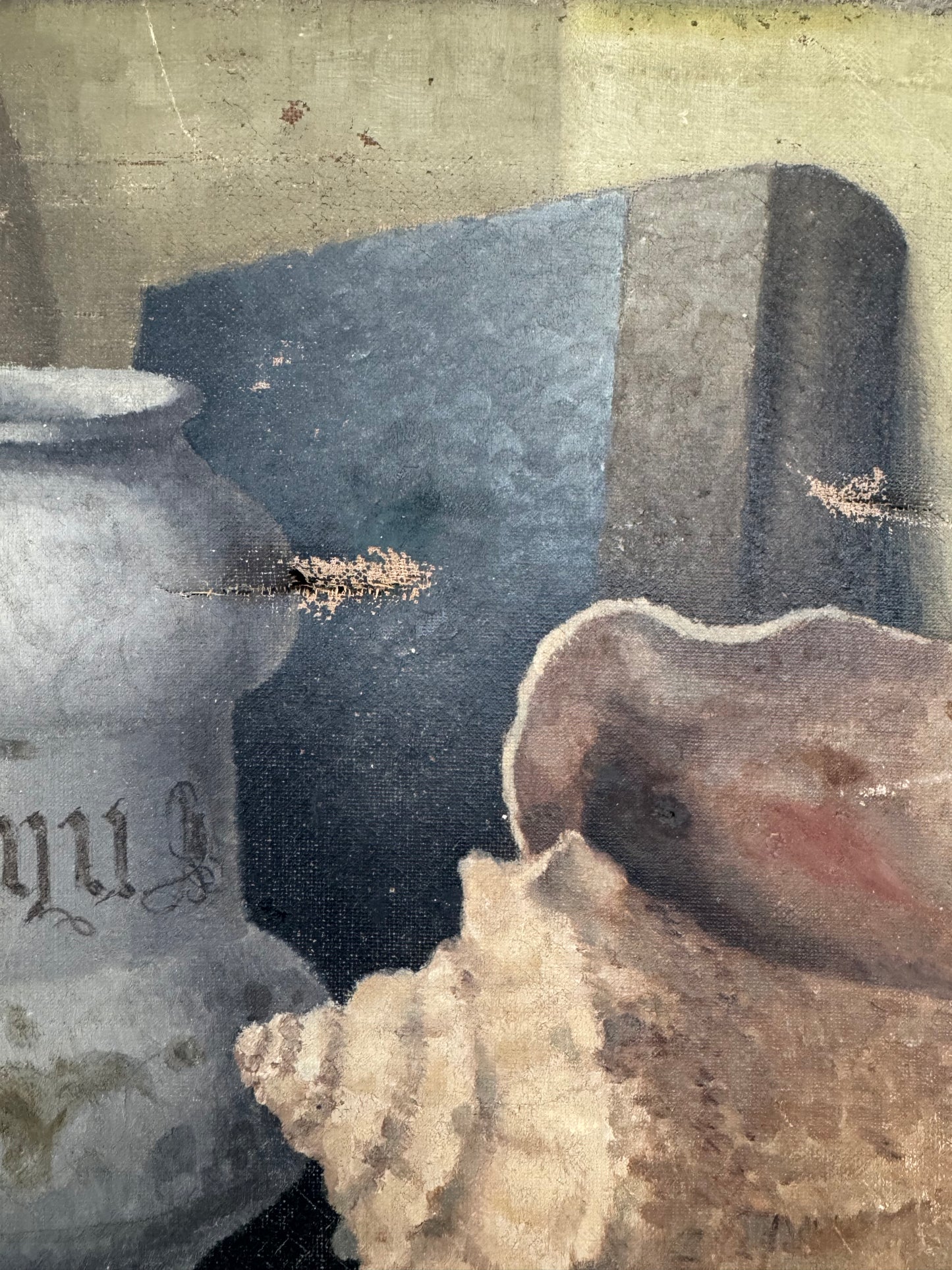 Vintage Still Life Shell & Pot Oil On Canvas