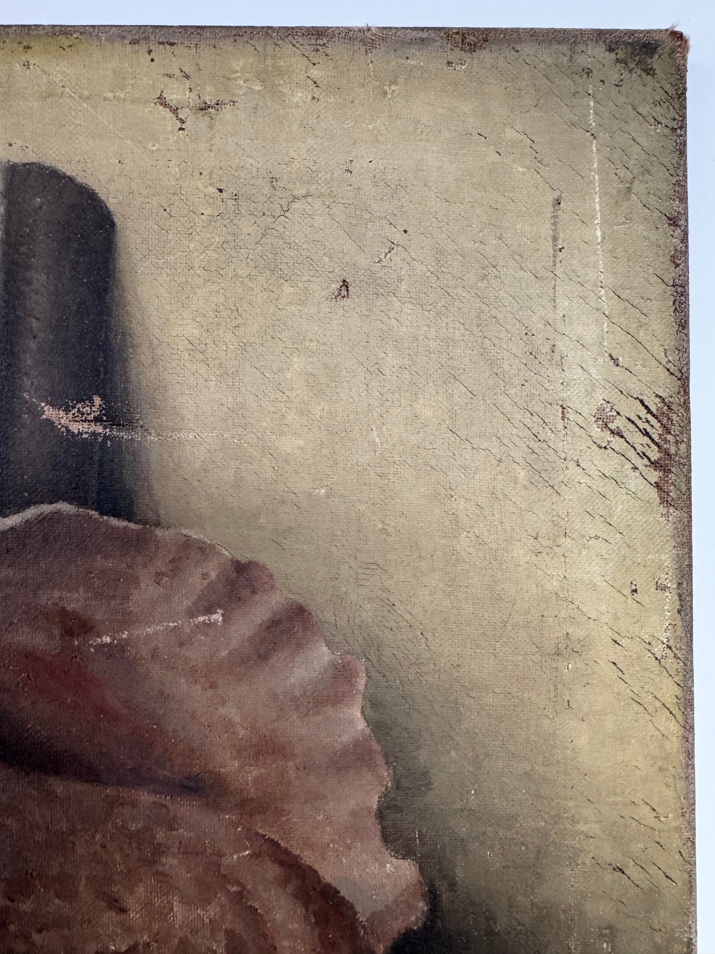 Vintage Still Life Shell & Pot Oil On Canvas