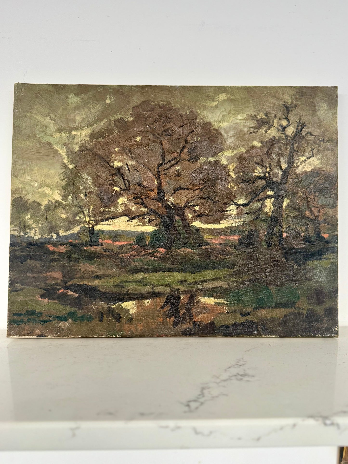 Vintage French Landscape Trees Oil On Canvas
