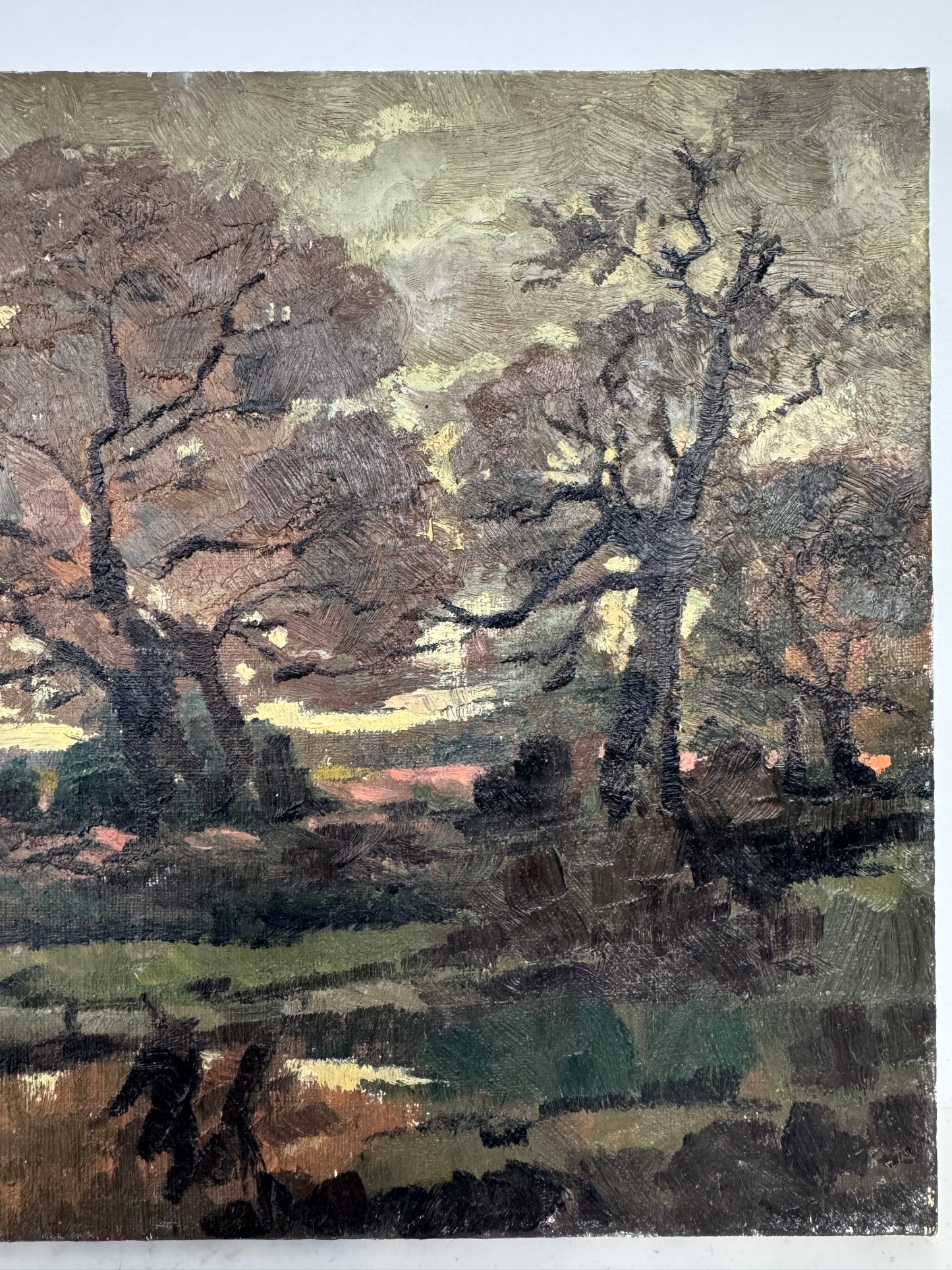 Vintage French Landscape Trees Oil On Canvas